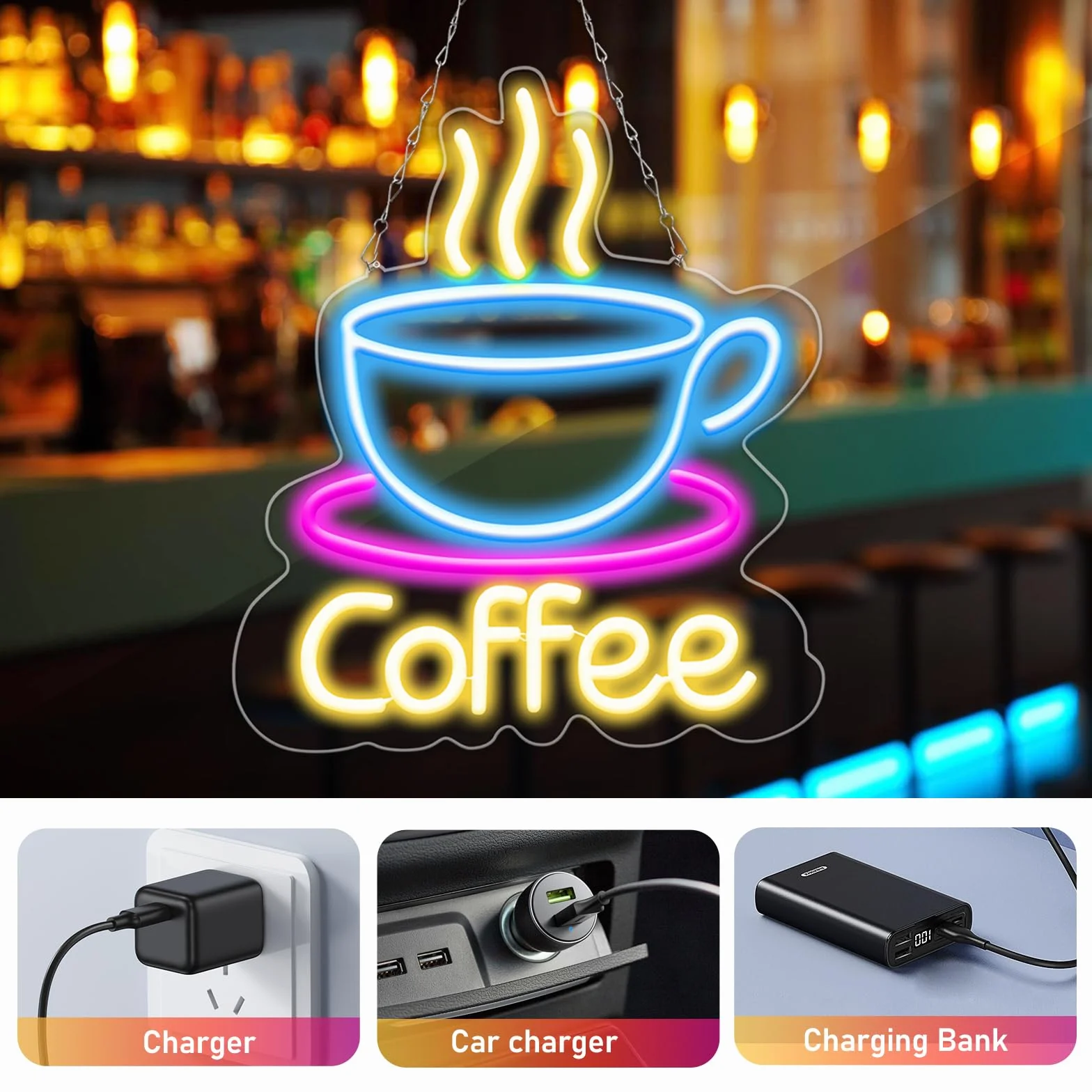 Neonowy znak LED do kawy, lampka nocna, świecąca litera do restauracji