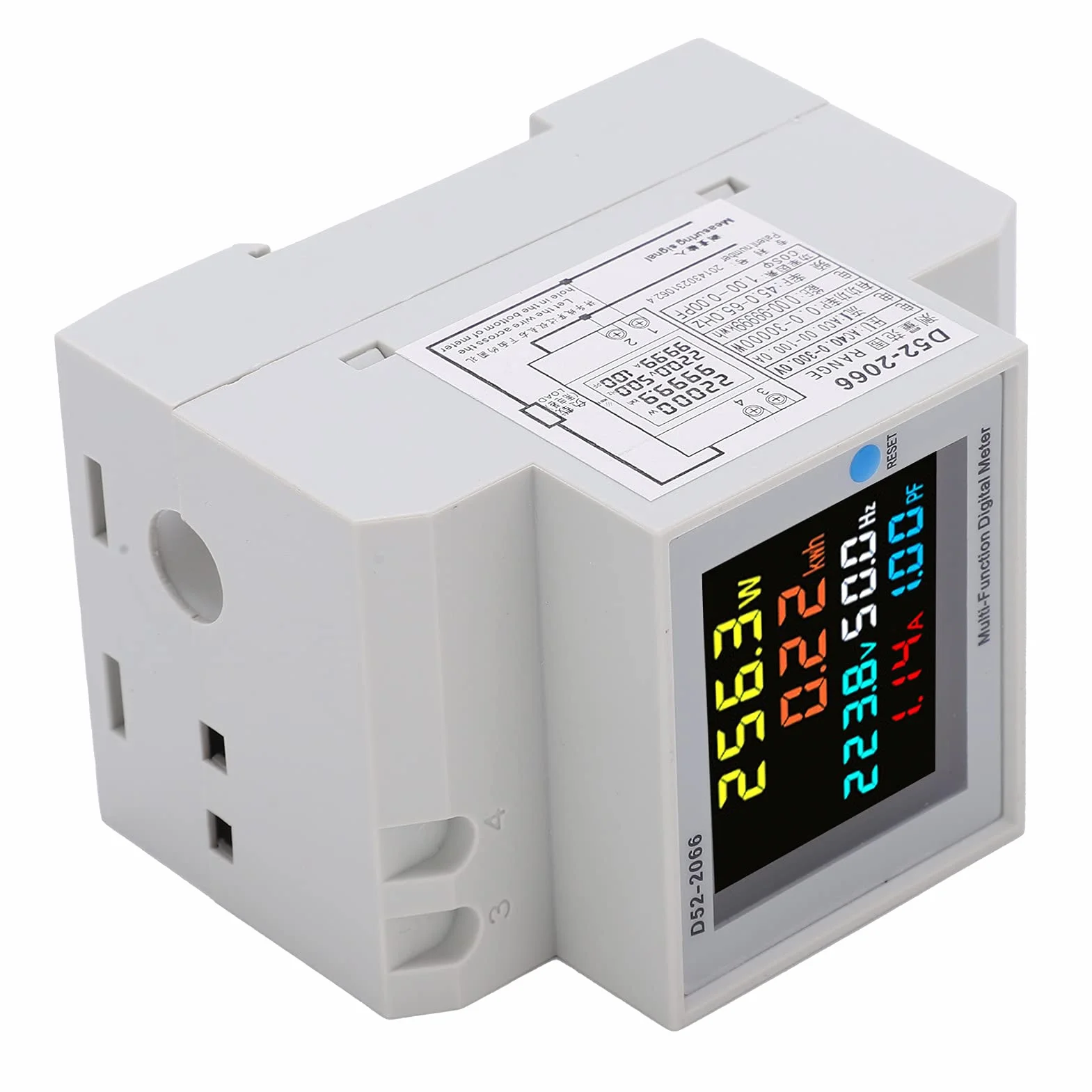 D52 2066 Watowy Licznik Godzin Kolorowy Ekran LCD Wbudowany Transformator Monitorowanie Elektryczne Jednofazowy Licznik Energii AC40.0 do 300.0V