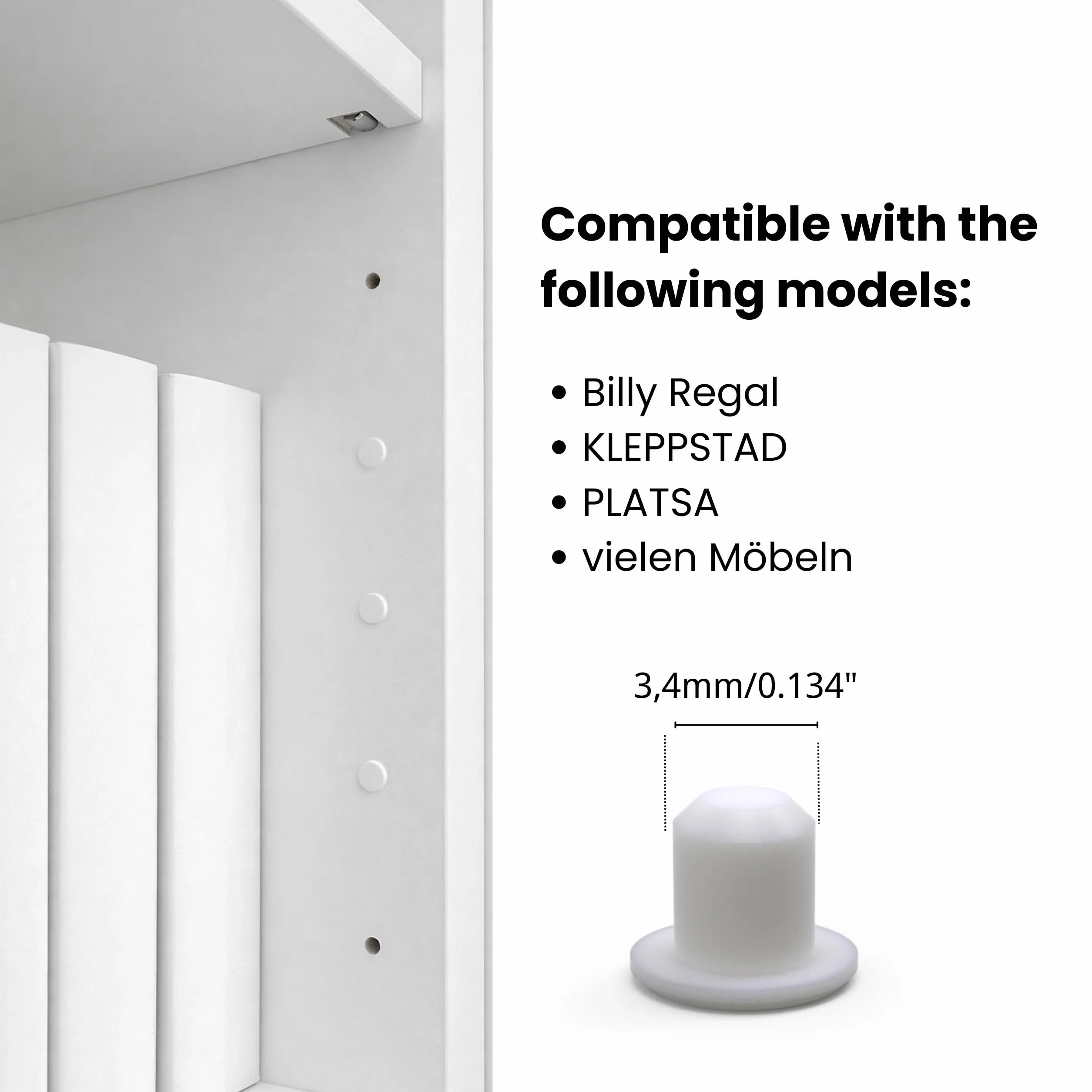 Sintrix Fab Zestaw Zaślepek Biały Ø 3,4 mm do IKEA Platsa KLEPPSTAD Billy 220 sztuk