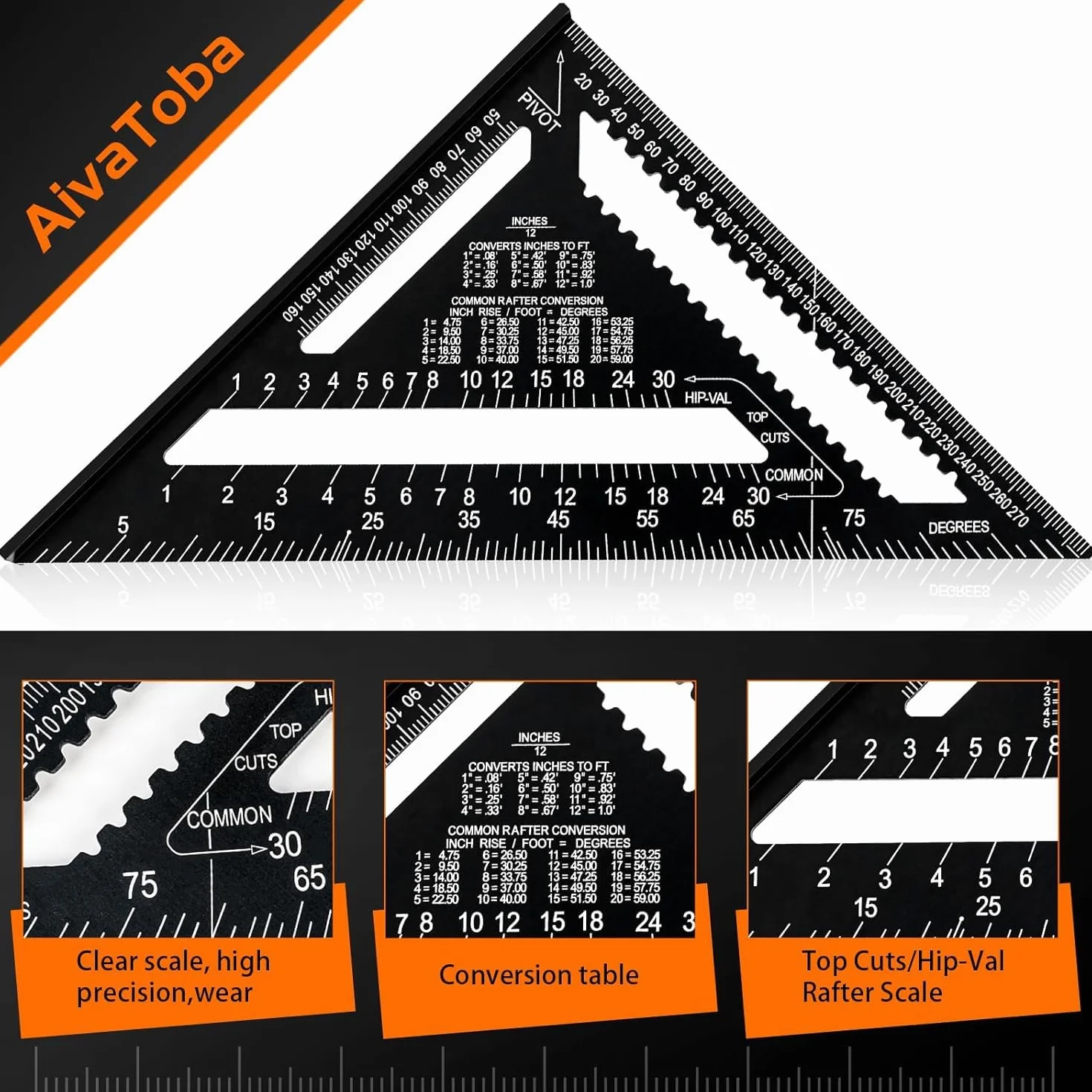 AivaToba Speed Square 30 cm Aluminiowy Kątownik Stolarski Trójkątny