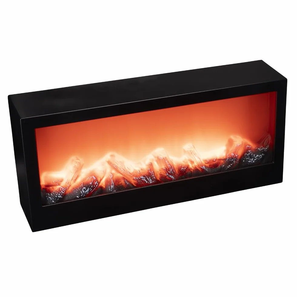 Dekoracyjny kominek LED zasilany bateriami 45x10x20 cm z efektem ognia i timerem
