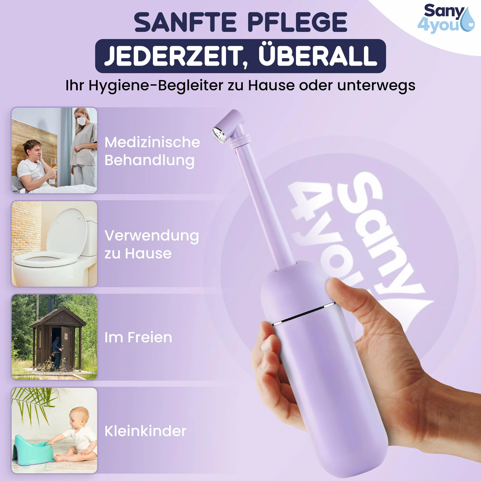 Przenośny bidet podróżny 380 ml z torbą podróżną fioletowy