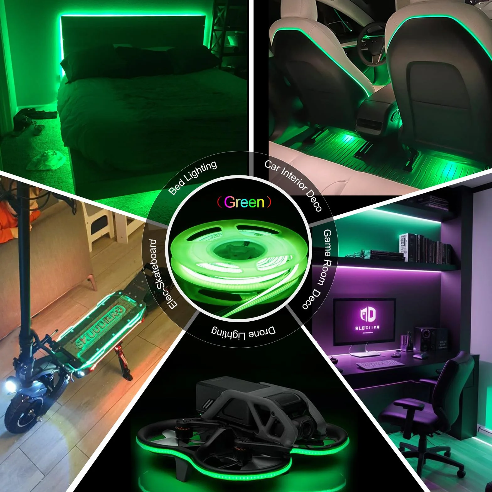 Zielony COB taśma LED 5V 3m 480 LED/m USB CRI90 2,7mm do kamery telewizora inteligentne podświetlenie