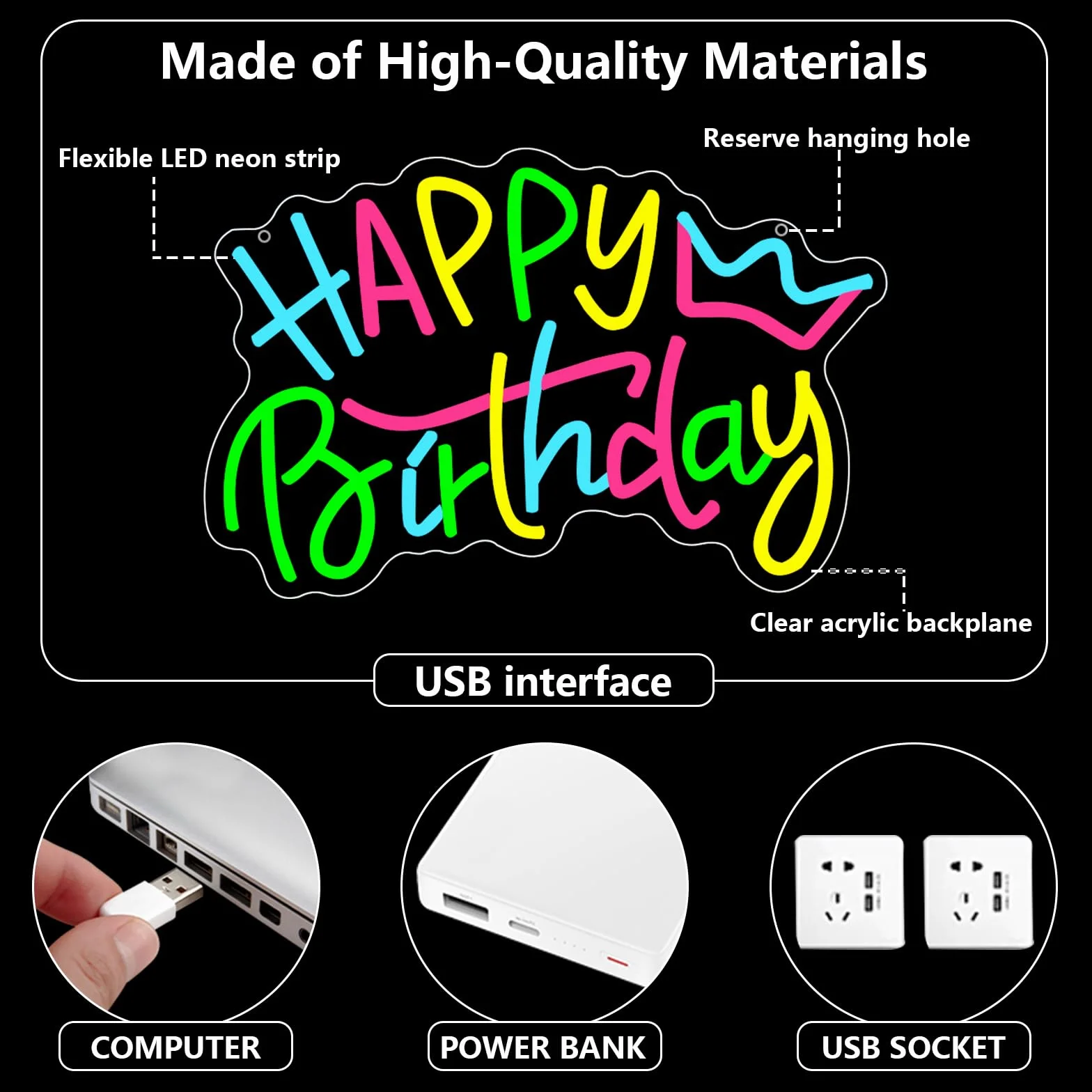 Happy Birthday Neon Letters Neon Led Led Spersonalizowane oświetlenie ścienne USB do sypialni dekoracja na imprezę urodzinową