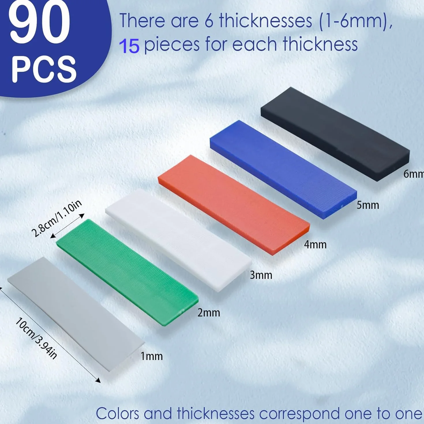 Podkładki dystansowe z tworzywa sztucznego 28 x 100 mm 90 sztuk 1-6 mm