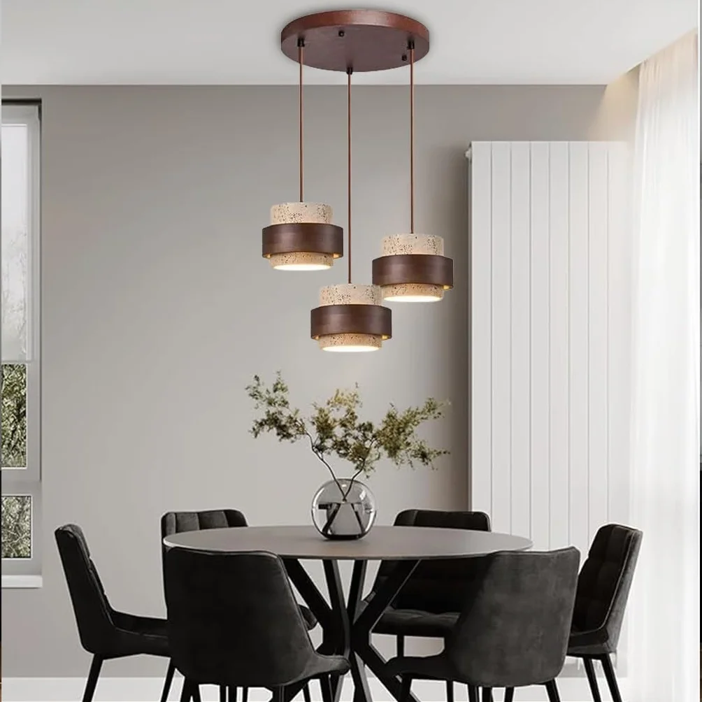 Wisząca Lampa z Naturalnego Kamienia Trawertyn Cylindryczna W Stylu Wabi Sabi Regulowana do Kuchni