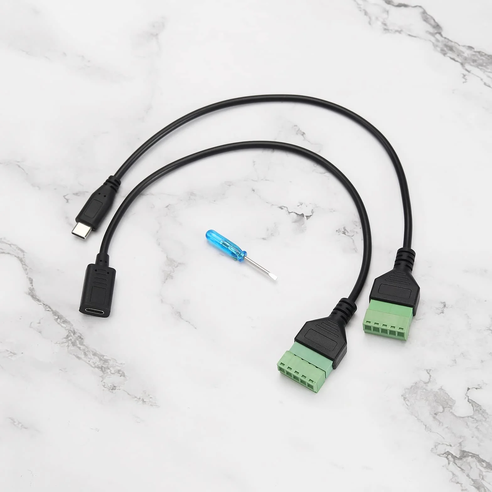 2 szt. Złącze zaciskowe USB C bezszwowe, wtykowe typu C, męskie/żeńskie, 5-pinowe listwy zaciskowe śrubowe, adapter do ładowania i przedłużanie transmisji danych