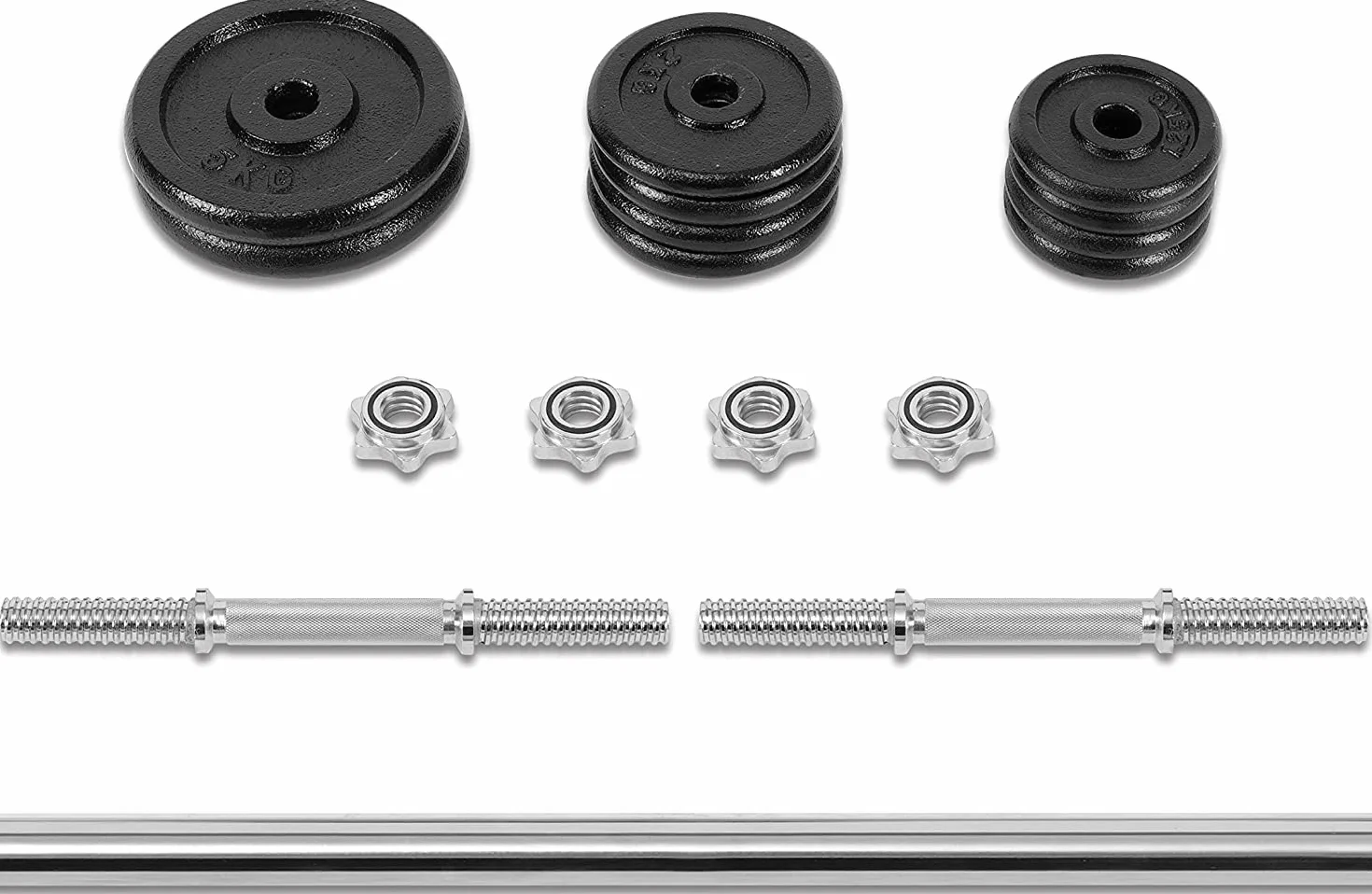 Ultrasport Zestaw hantli 30 kg, niski bar ze sztangą, hantle, sztanga, zestaw ciężarków, ciężarki 30 kg, obciążniki 30 mm, żeliwo, stal, zestaw sztangi, hantle, trening siłowy