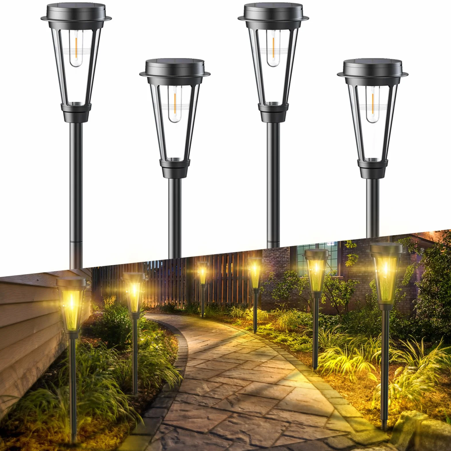 Quntis Lampy solarne do ogrodu 4 sztuki IP65 ciepła biel automatyczne włączanie
