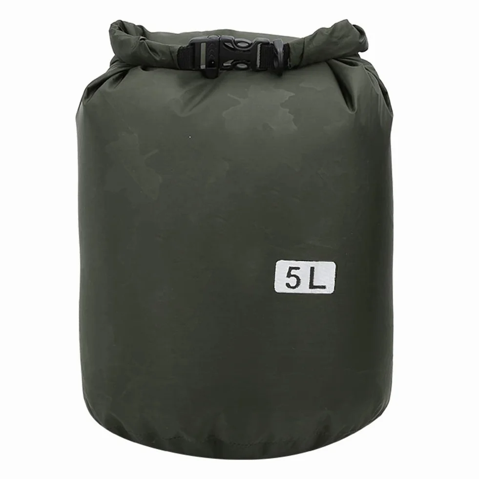 Alomejor PVC Outdoor składana wodoszczelna torba do przechowywania na kemping, wędrówki, plażę, z klamrą do wspinaczki górskiej, Nadruk w kolorze zielonym, 5 l