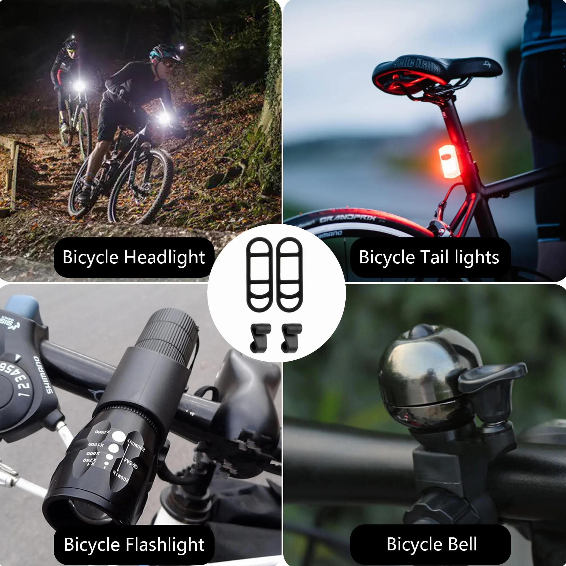 Silikonowa taśma rowerowa, 10 sztuk czarnych elastycznych pierścieni gumowych do roweru, uchwyt gumowej tasiemki do latarki, silikonowy uchwyt na kierownicę do światła rowerowego, gumowa