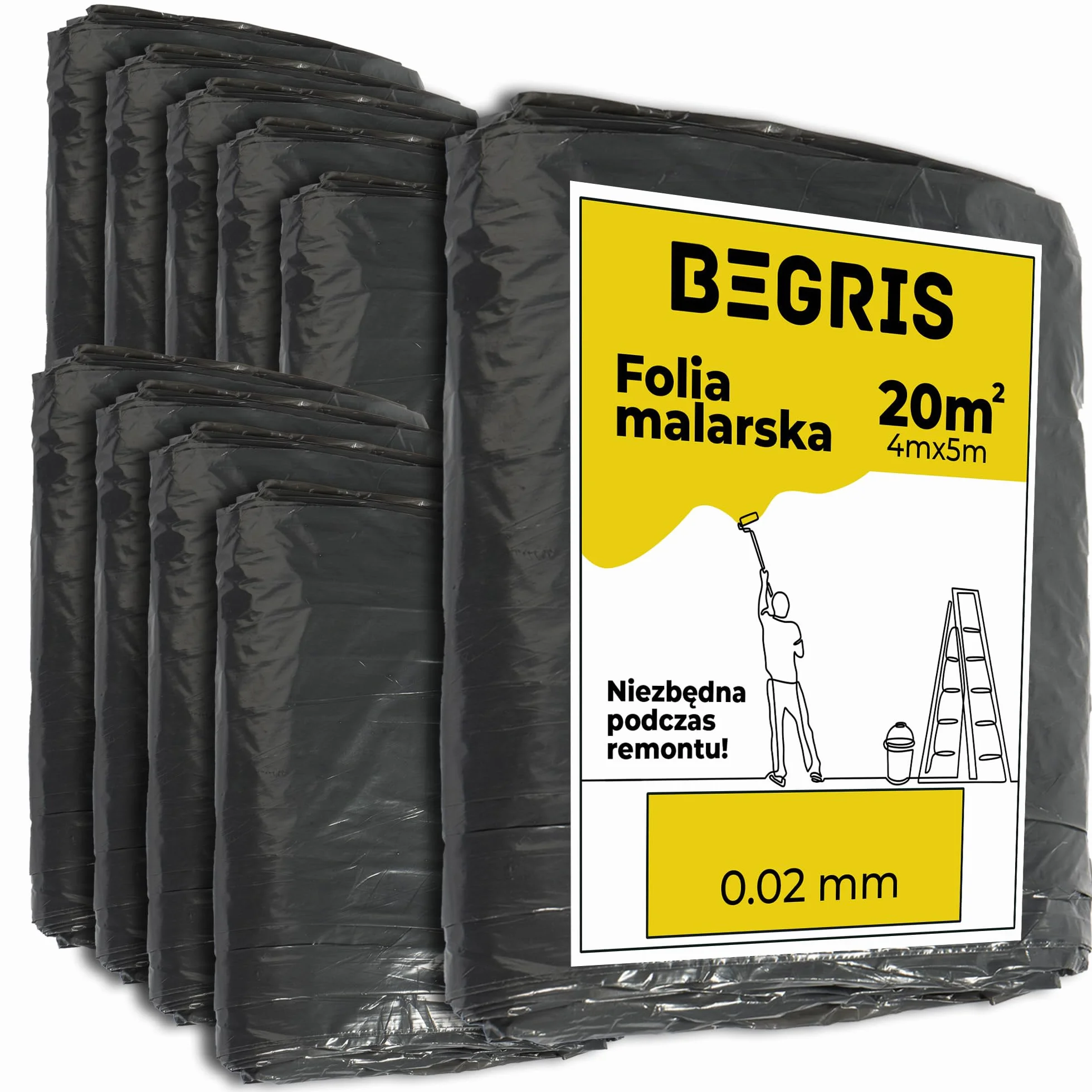 Folia malarska 0.02mm 4x5m czarna ochronna do malowania i remontu 10 sztuk