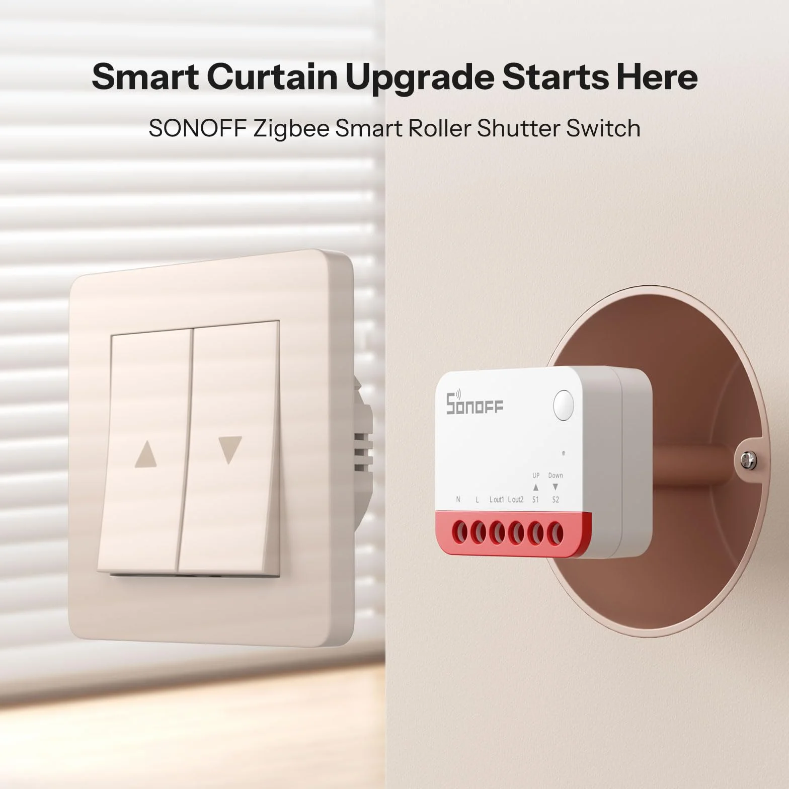 SONOFF Zigbee Przełącznik do Rolet MINI-ZBRBS, Miniaturowy Rozmiar, Sterowanie Procentowe, Repeater Zigbee, Obsługa Alexa/Google Assistant/Home Assistant, Wymagany Przewód Neutralny, Zestaw 2 szt.