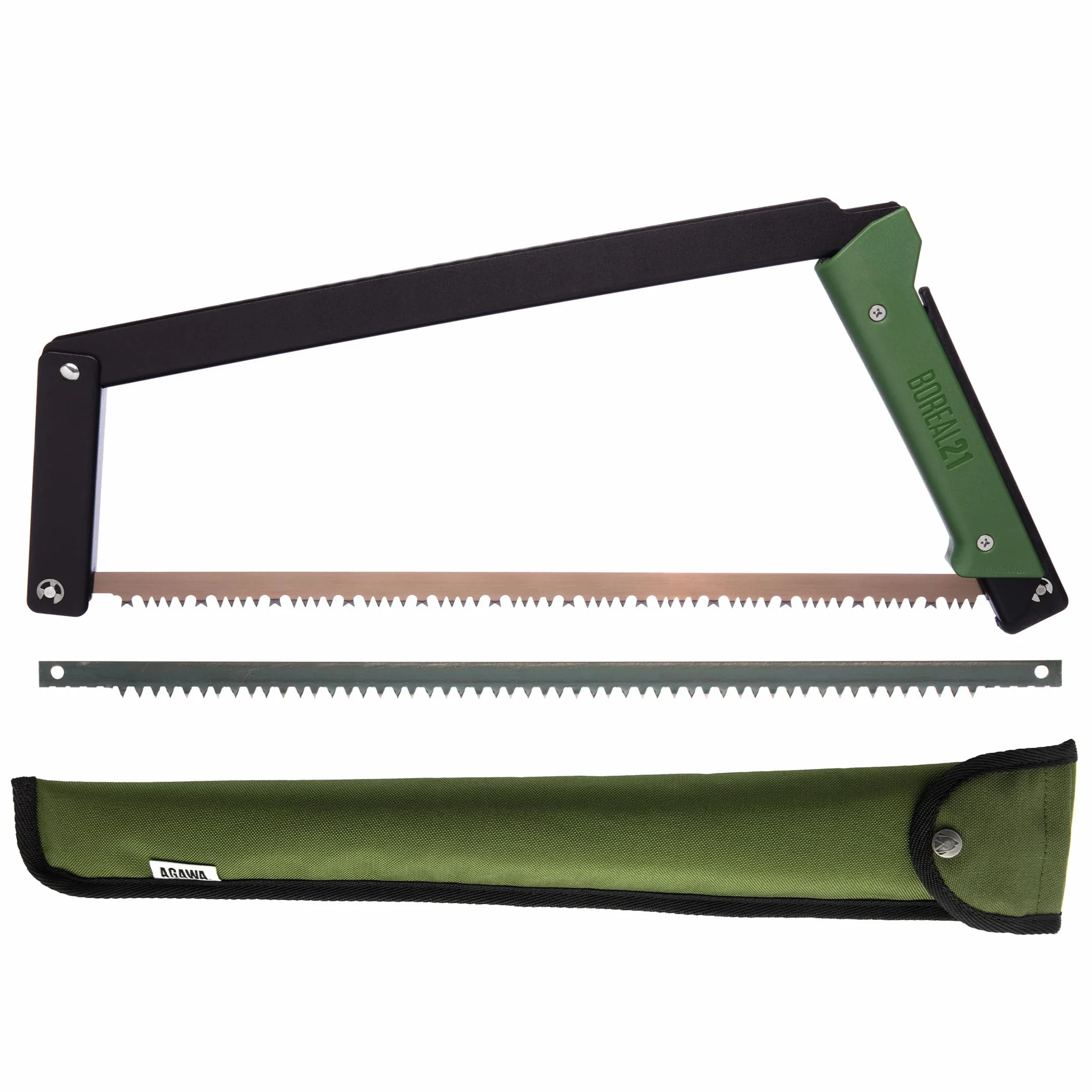 AGAWA BOREAL21 Tripper KIT 21 inch Folding Bow Saw, Rugged Cordura Sheath, Additional Aggressive Blade (Black Frame - Green Handle)