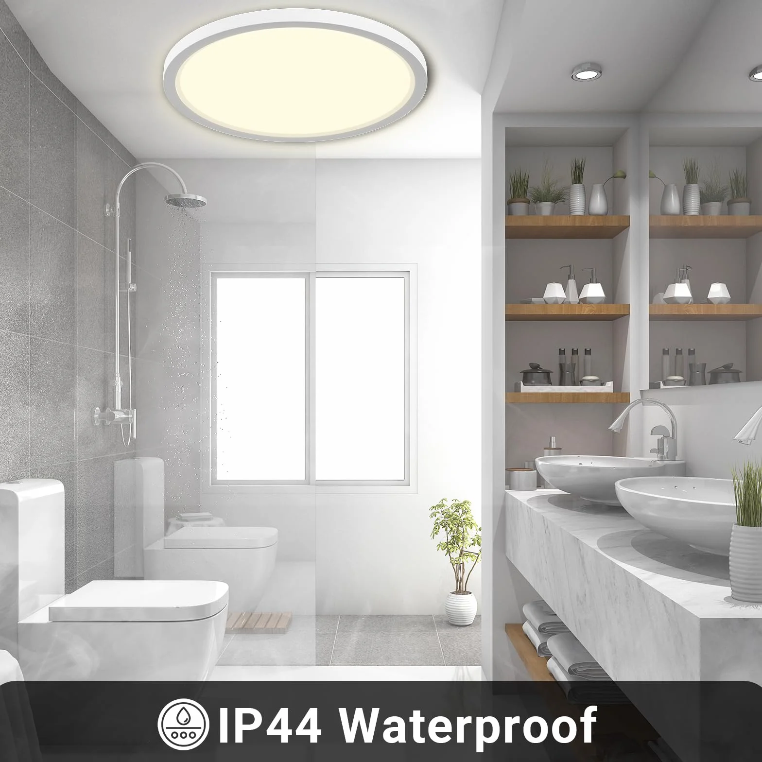 LQWELL® Lampa sufitowa LED, IP44 wodoodporna lampa łazienkowa okrągła płaska 36W 4000K 4320LM nowoczesna prosta lampa cienka do salonu sypialni kuchni biura, 400 * 24mm
