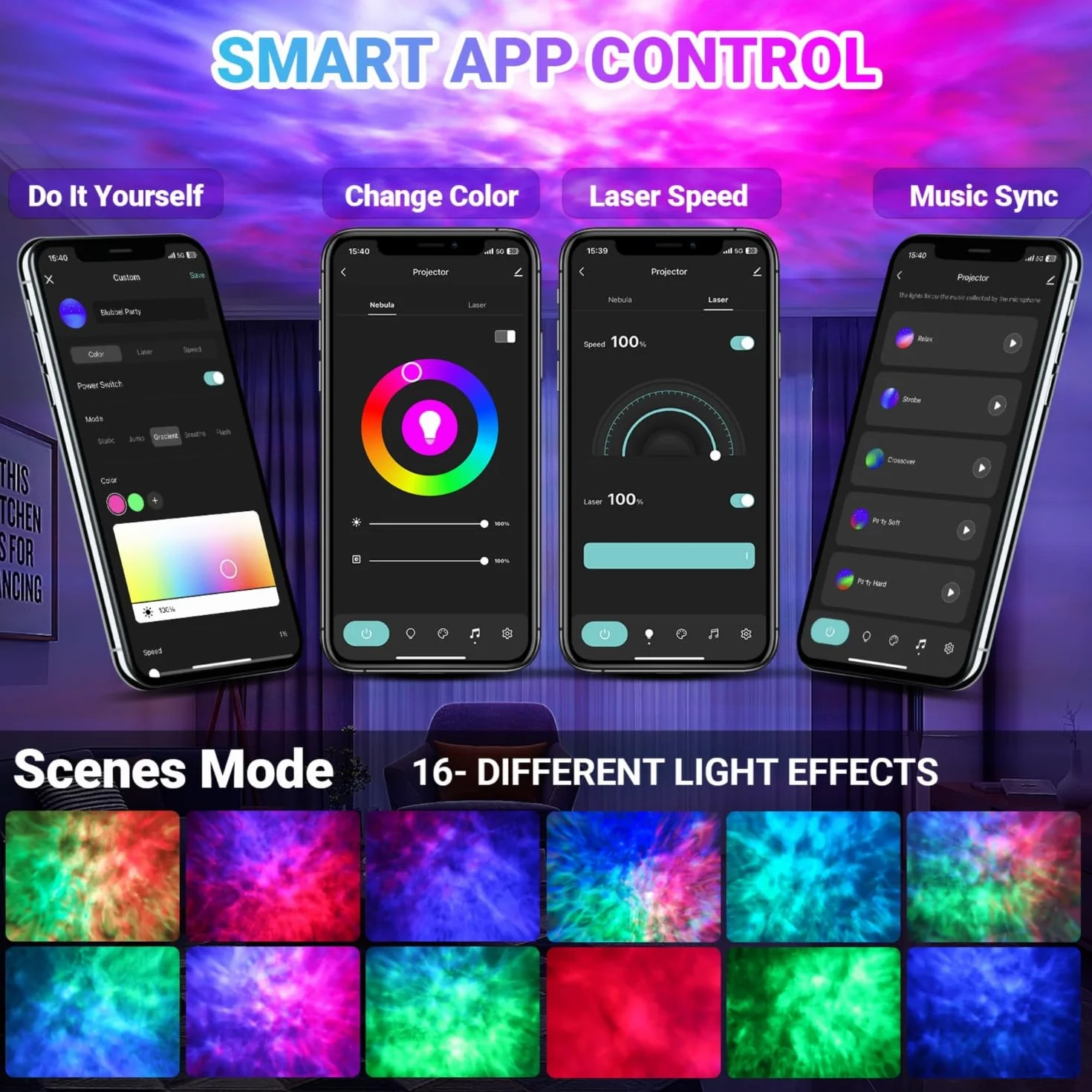 Blubbel Projektor LED gwiaździstego nieba, projektor gwiazd WLAN, lampa nocna 3D Galaxy, sterowanie za pomocą aplikacji / głosu, projektor gwiazd, galaktyka, kompatybilna z Alexa/Google, dla niemowląt