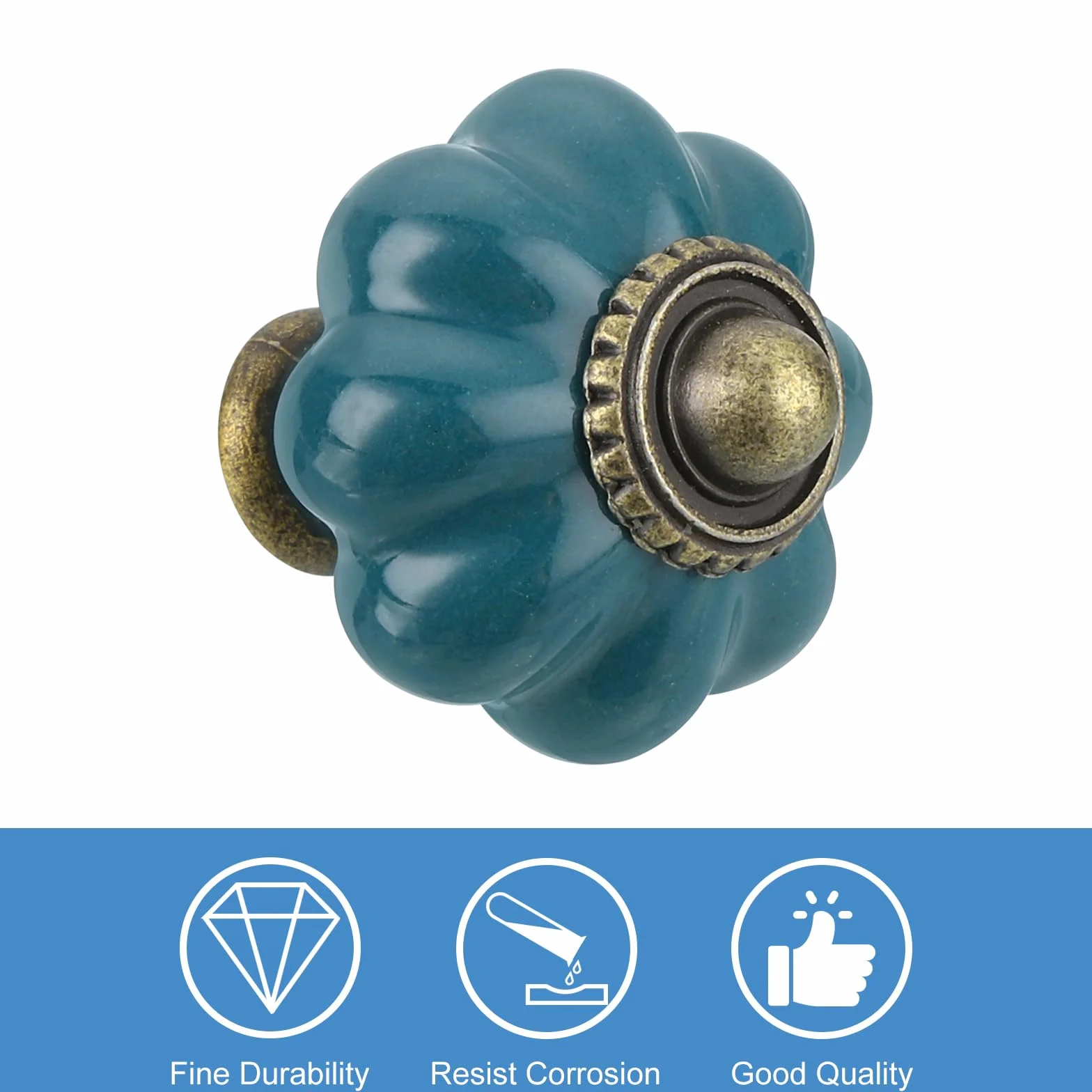 QUARKZMAN ceramiczne gałki w kształcie dyni 38 mm do szuflad szafek vintage turkusowe 10 sztuk