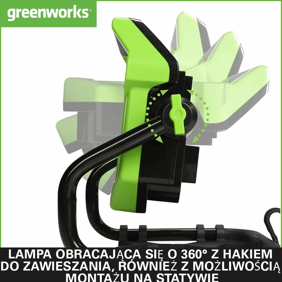 Greenworks G40WL Akumulatorowa Lampa Robocza Hybrydowa AC/DC 2000 Lumenów 2 Ustawienia Jasności