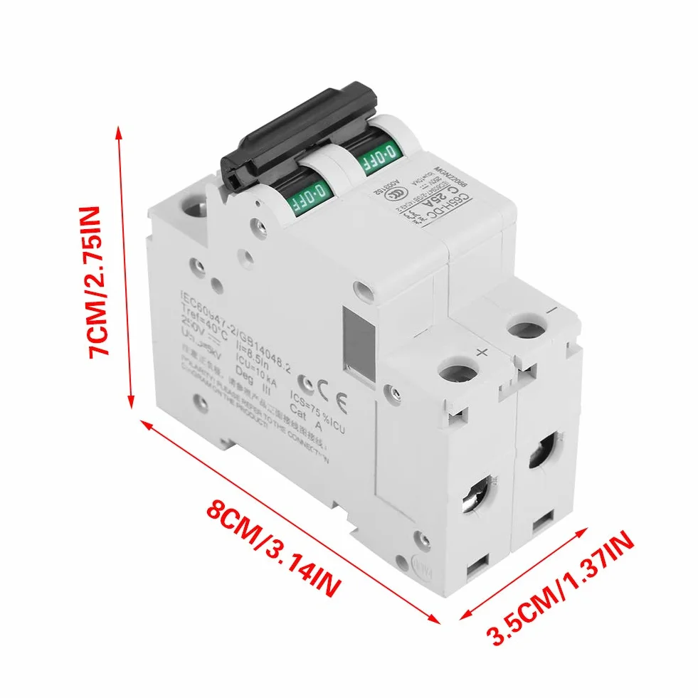 MCB miniaturowy przerywacz 2P 25A DC niskiego napięcia 250V wyłącznik próżniowy