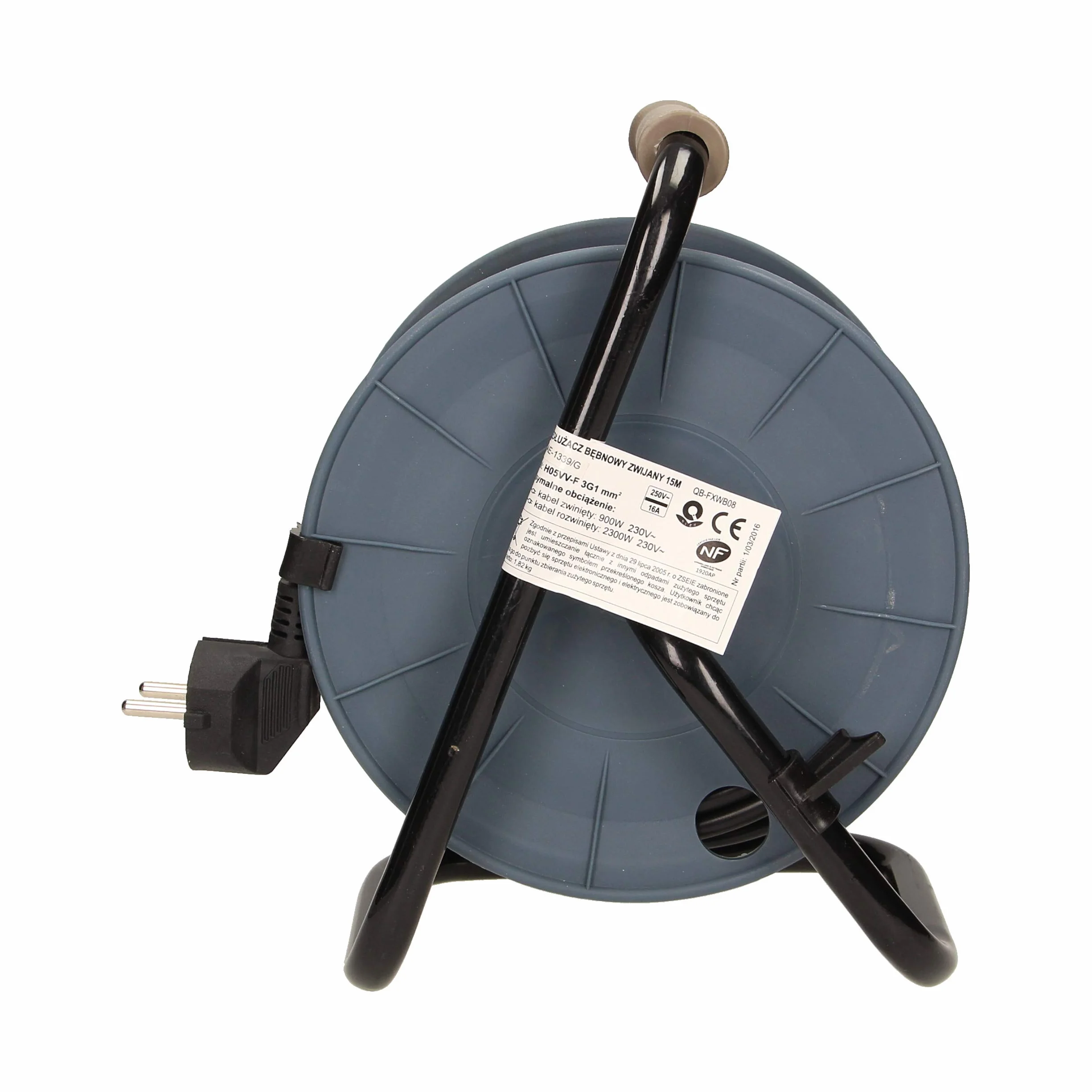 Orno AE-1339 mini bęben kablowy 15 m 4 gniazda metalowy stojak zabezpieczenie termiczne 2300 W 10 A 230 V 50 Hz szary