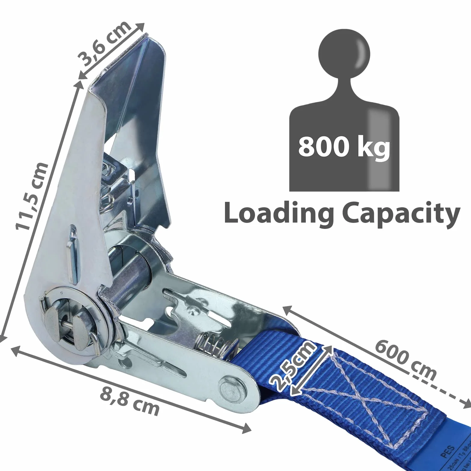 Pas mocujący z grzechotką zestaw 4 sztuk 6 m 25 mm 800 kg DIN EN 12195-2