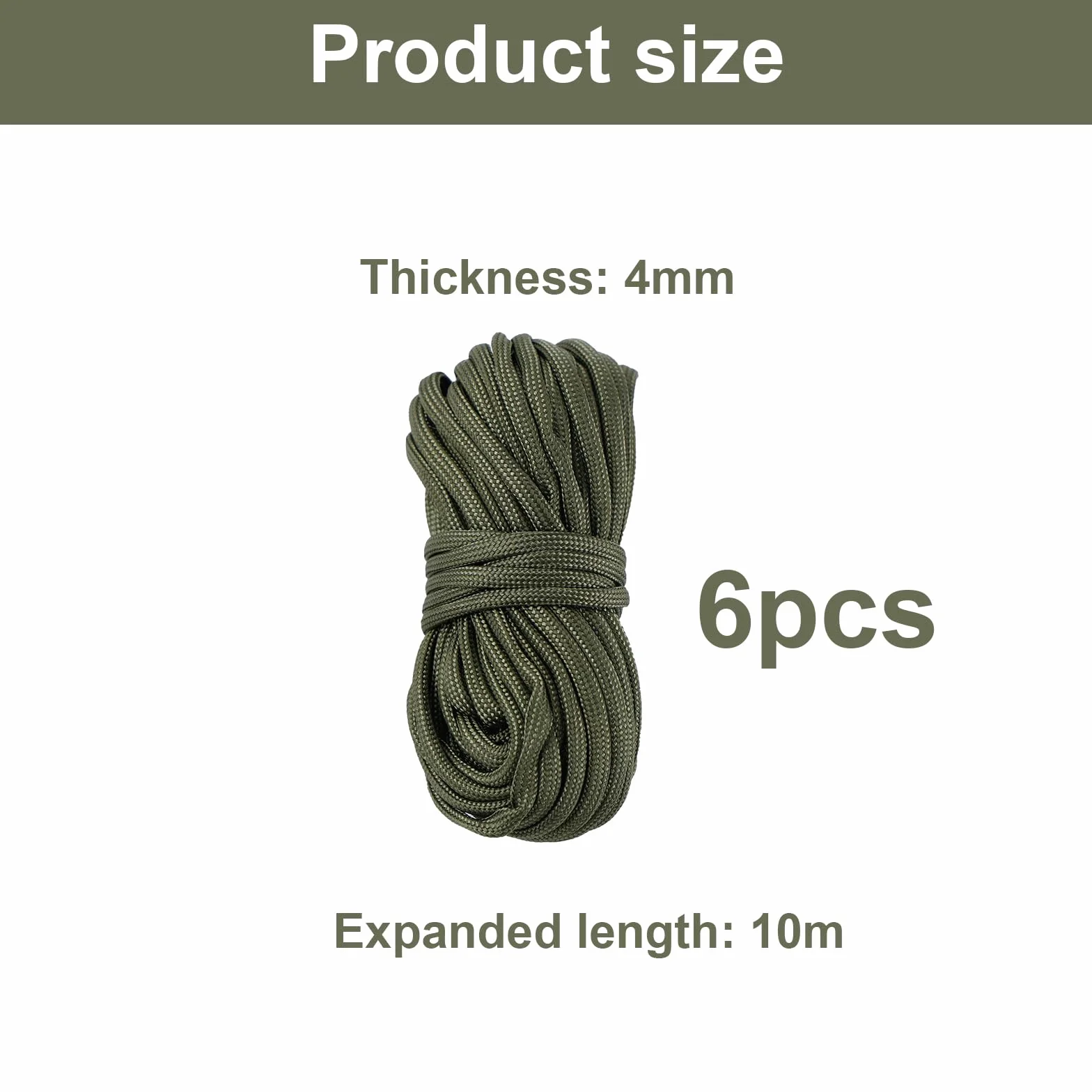 6 sztuk linki paracord 10 m, 4 mm, linka nylonowa Paracord, 7 rdzeni, wytrzymuje do 250 kg, na kemping, długość całkowita 40 m