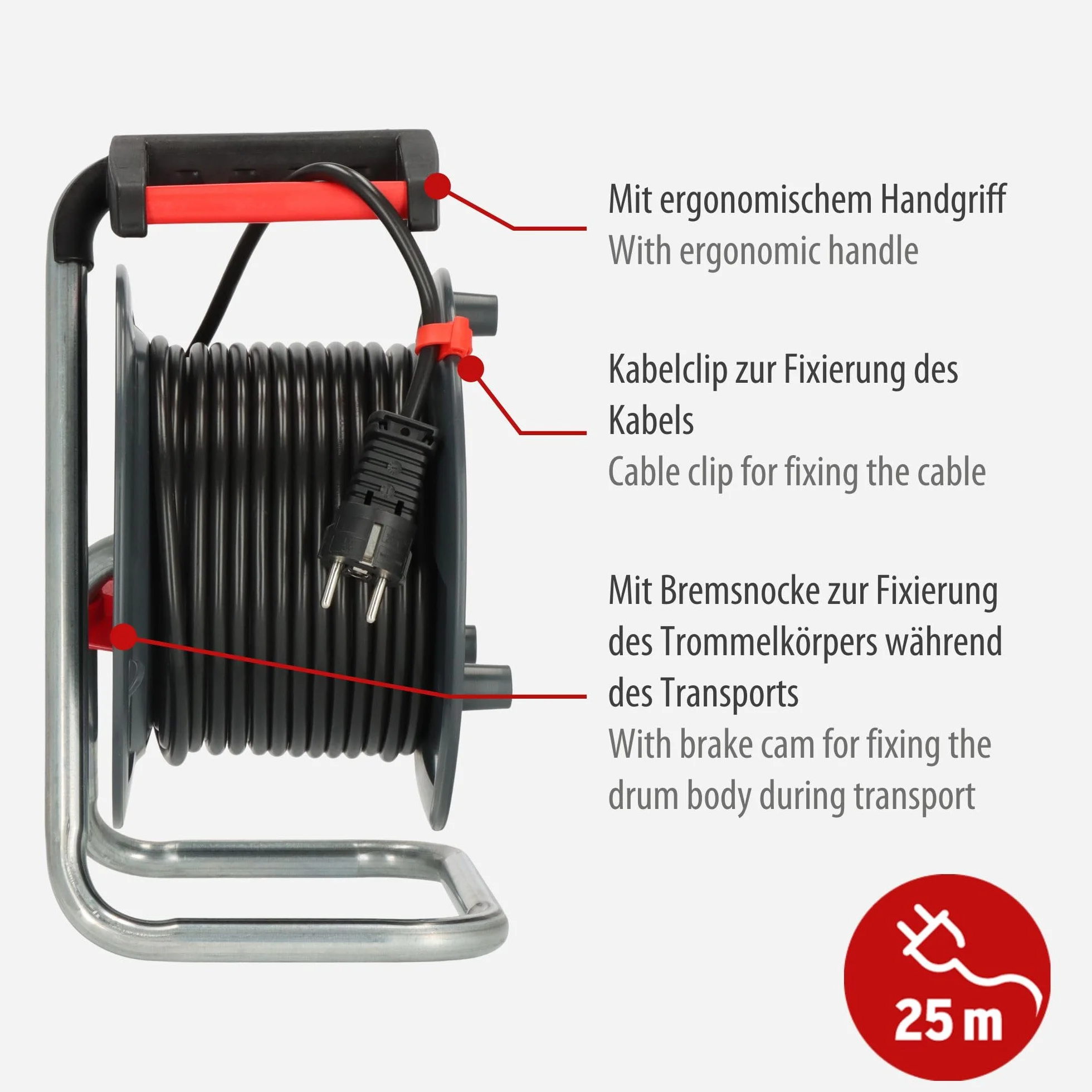 Brennenstuhl Garant V2 bęben kablowy (kabel 25 m, czarny, Made in Germany)