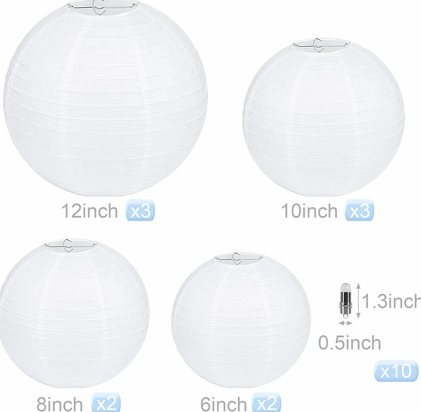 LIHAO 10 Białych Papierowych Lampionów z LED Mini Balonami Dekoracja