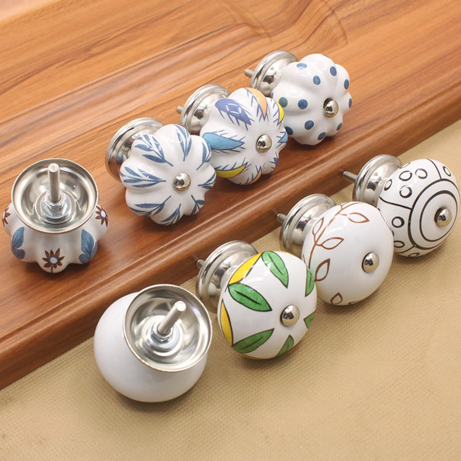 Uchwyty Meblowe Ceramiczny Pojedynczym Otworem Retro Styl Śródziemnomorski Klamka Typu C Liść Morwy 4 Szt