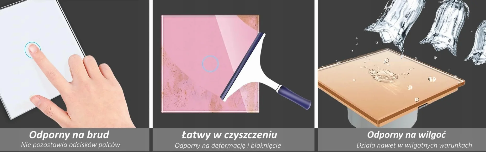 Panel Szklany Dotykowy 2x Włącznik Rolet Czarny