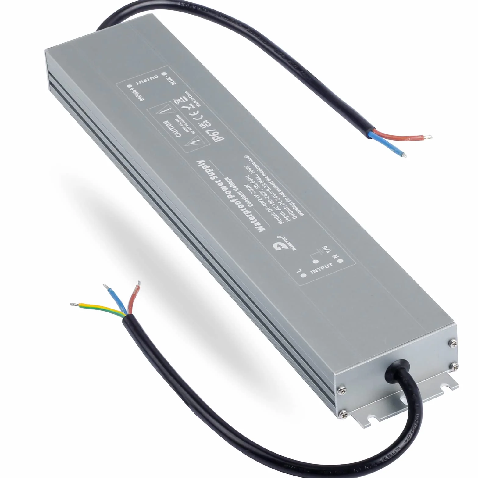 DUSKTEC Transformator 24 V 200 W wodoodporny IP67 zasilacz do taśm LED