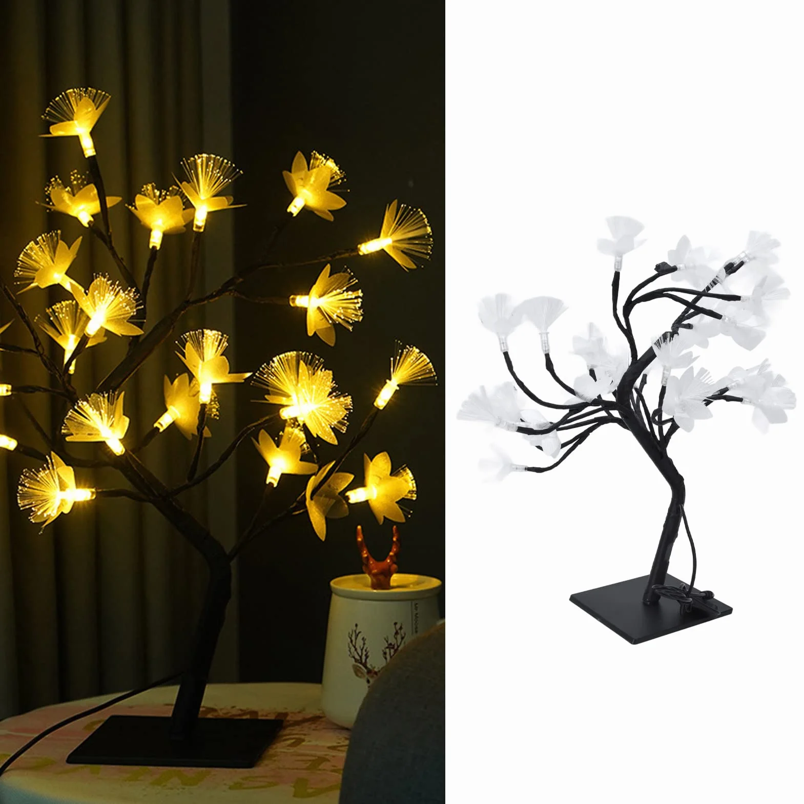 Światłowodowa Drzewna Bonsai 24LED USB Symulacja Kwiat Światło Dekoracji Sypialni