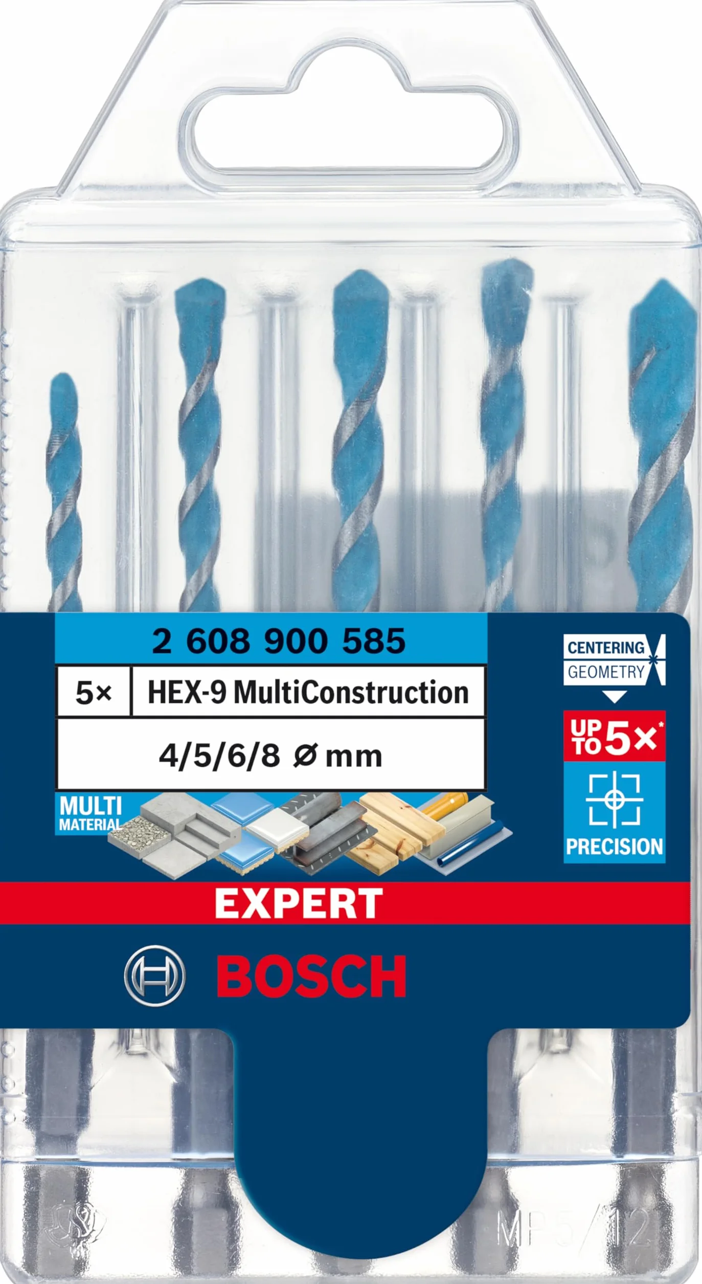 Bosch Professional 5x Zestaw wierteł wielozadaniowych EXPERT HEX-9 MultiConstruction Ø 4-8 mm