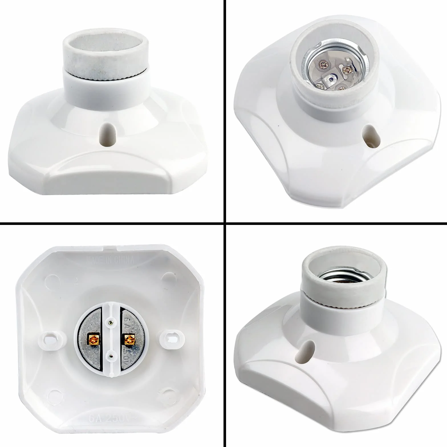 Gniazdo Sufitowe E27 220-240V LED Biały Plastik Zestaw 6 Szt