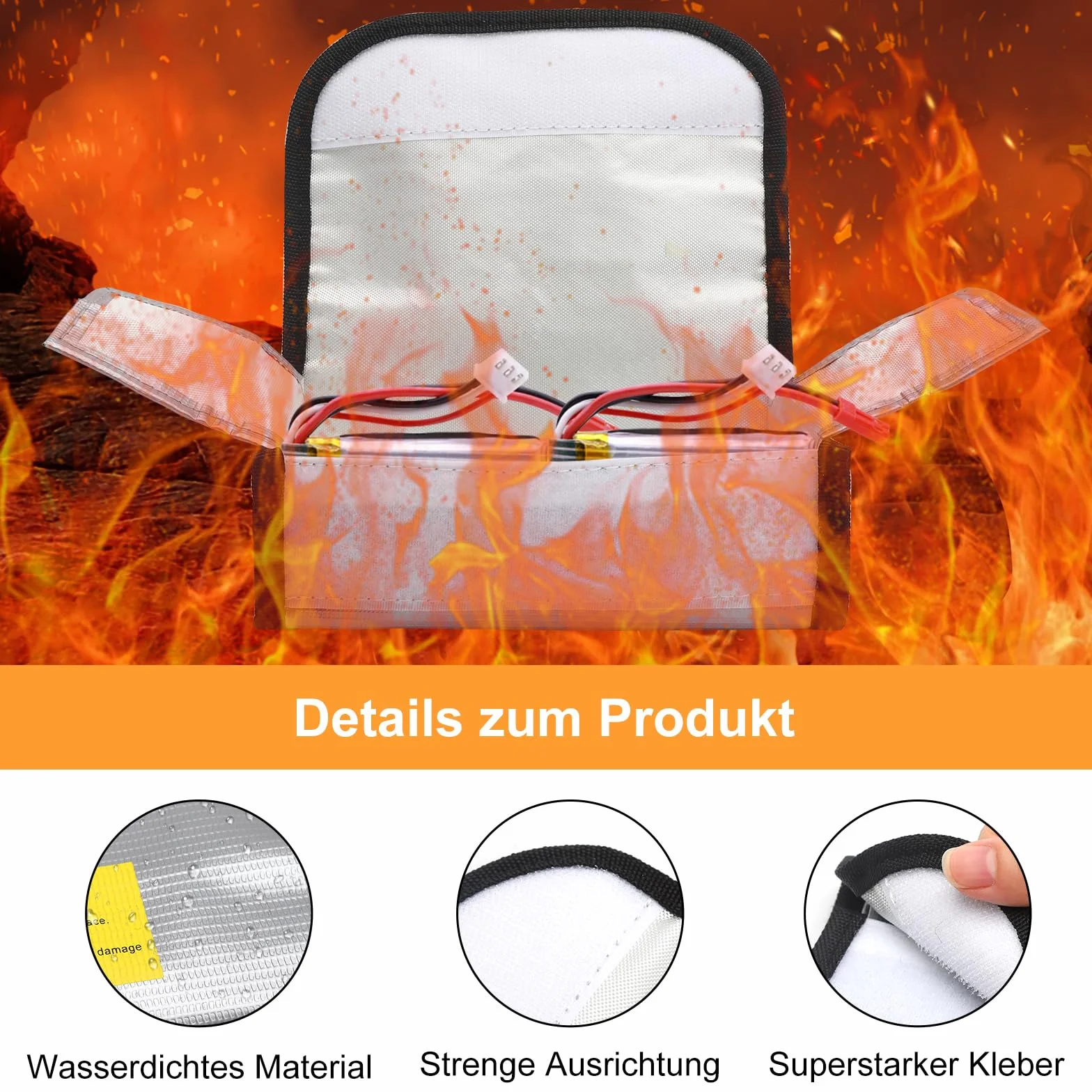 APOMOONS Lipo Safe Bag, torba na baterie, ognioodporna, przeciwwybuchowa, ognioodporna torba ochronna na akumulator Lipo, ognioodporna, do ładowania i transportu