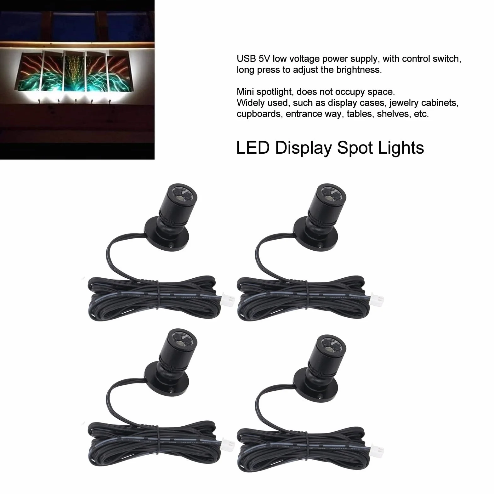 Reflektor LED 5V obrotowy przyciemniany mini USB do gabloty oświetlenie akcentujące