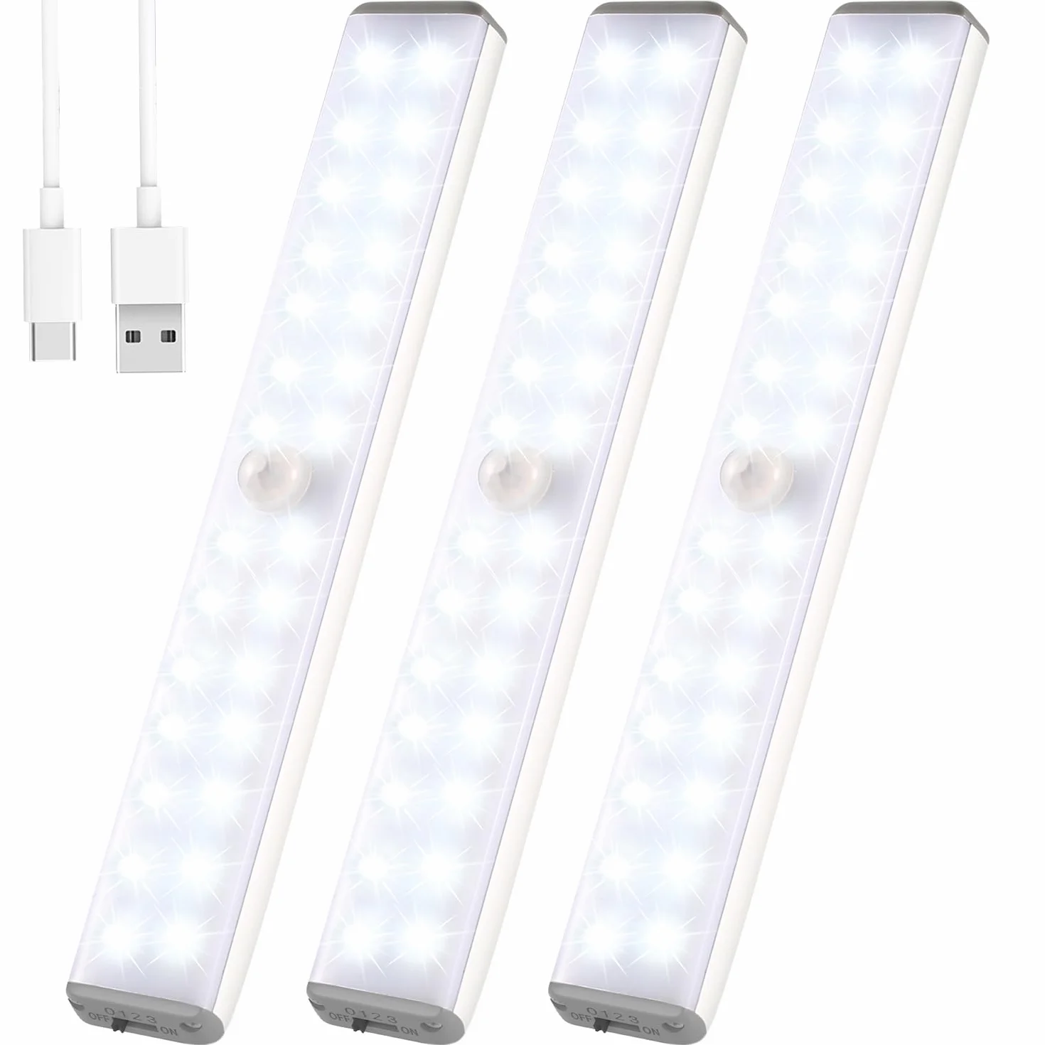 Under Cupboard Light 28LED Motion Sensor Light Indoor Szafa Wireless Kitchen Lights Cabinet Undercounter Lighting Rechargeable Battery Powered Night Stick On Stair