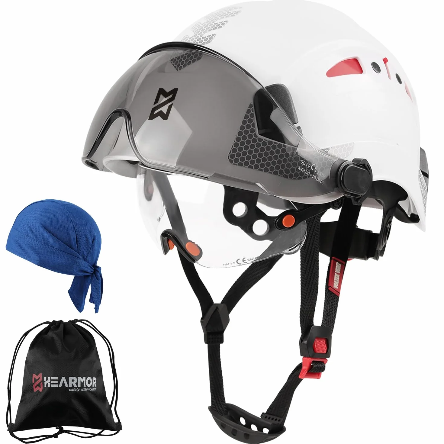 HEARMOR Bezpieczne nakrycie głowy, kask ochronny ANSI Z89.1 i EN397, lekki, oddychający zestaw słuchawkowy roboczy z 6-punktowym zawieszeniem, idealny do zastosowań przemysłowych i budowlanych