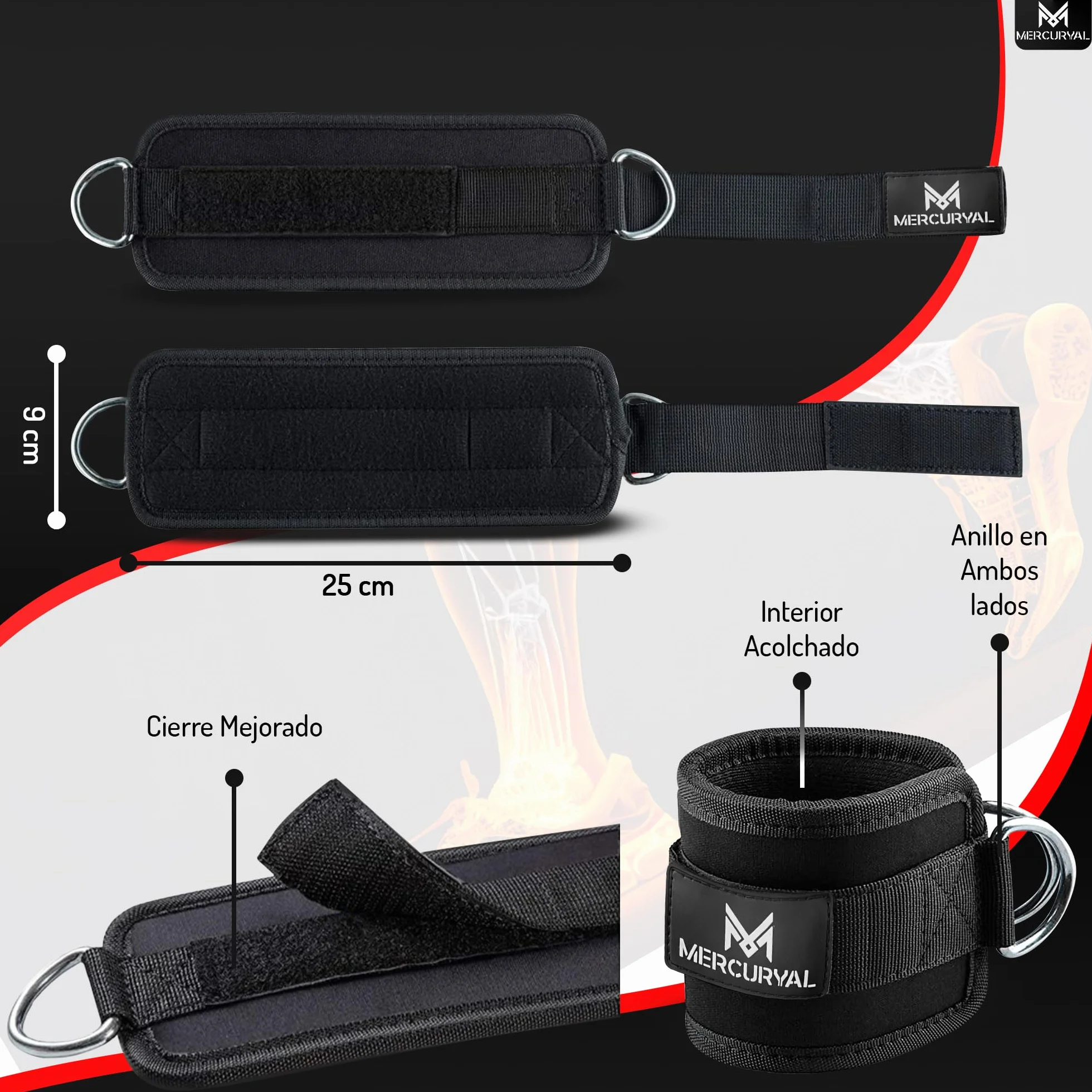 MERCURYAL Pack 2 Kółki na kostki pasowe Siłownia Sportowa Kostka do Kabli Do Maszyn Fitness. Wyściełane Koło Pasowe (Czarny)