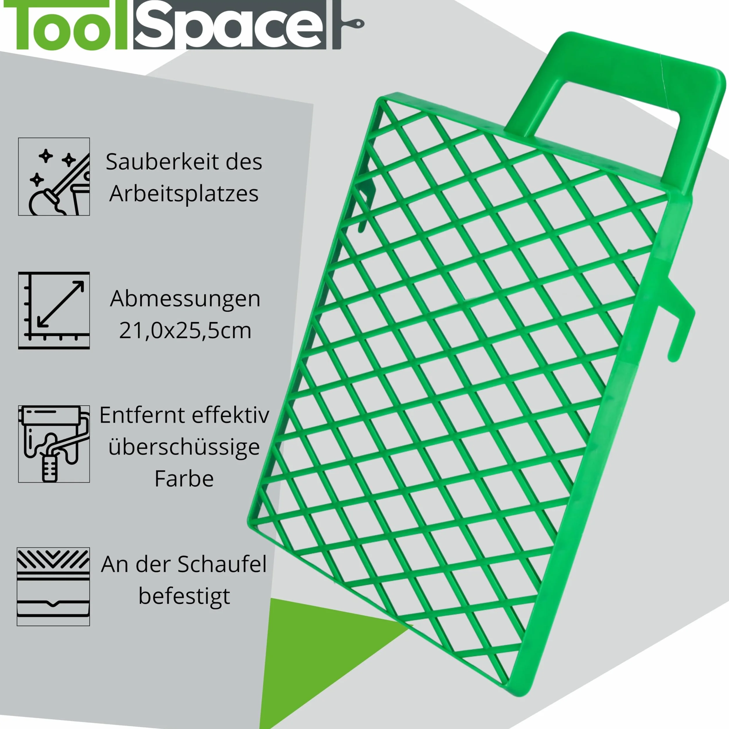 ToolSpace 10x Kratka Malarska 21 x 25,5 cm - Zielony - Wytrzymaly plastik, Kratka zgarniająca do farb, Kratka ociekowa mała, Do wałków malarskich, Krata malarska, Odciskanie nadmiaru farby