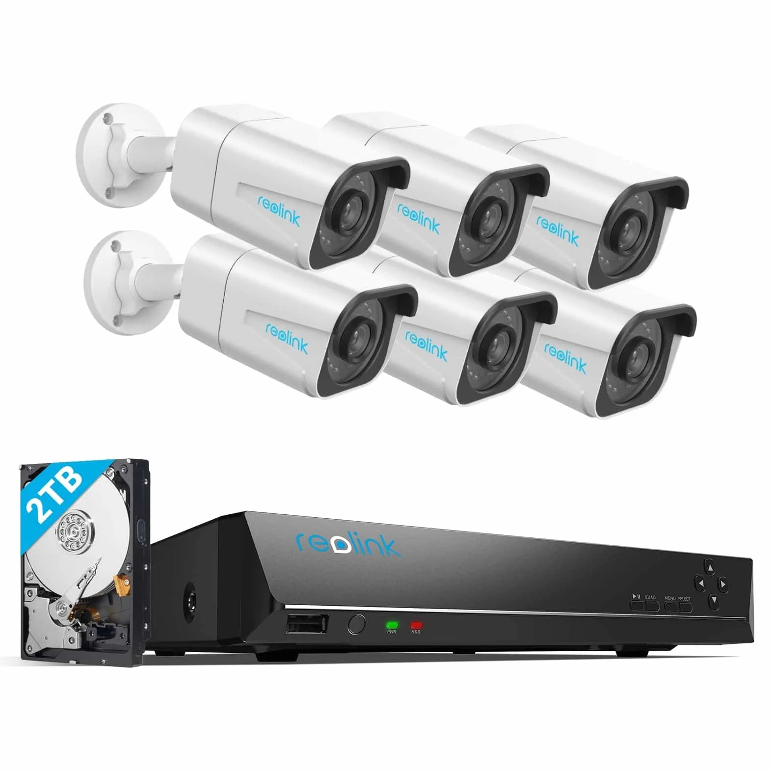 Reolink 4K PoE H.265 Zestaw kamer do monitoringu CCTV, 6 sztuki zewnętrznych kamer IP 8MP z wykrywaniem osób/pojazdów i 8-kanałowy NVR z 2 TB HDD do nagrywania 24h/7 Noktowizja Wodoodporność