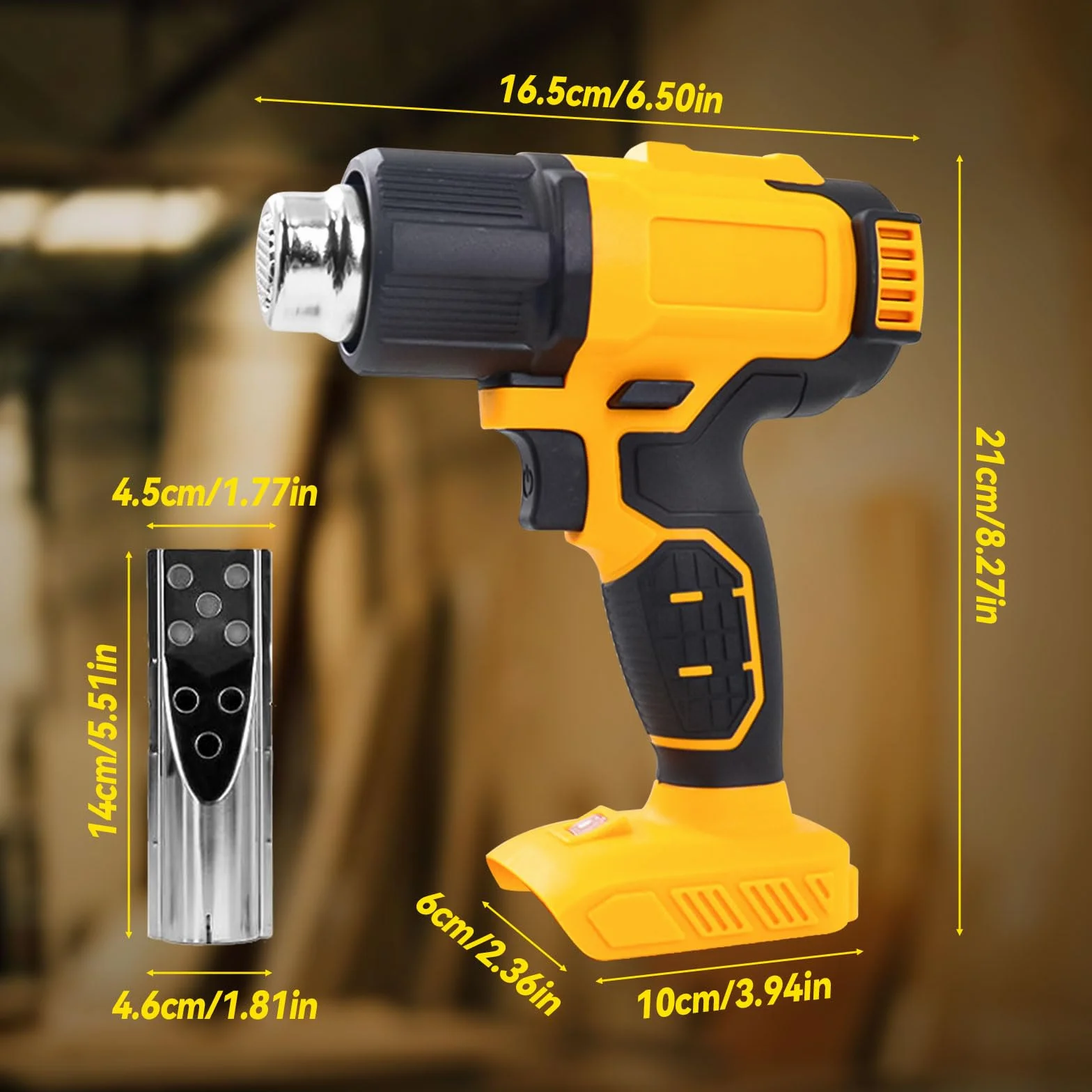 Bezprzewodowa opalarka Dewalt 20 V 50℃-550℃ z cyfrowym wyświetlaczem, regulowana temperatura, 5 dysz