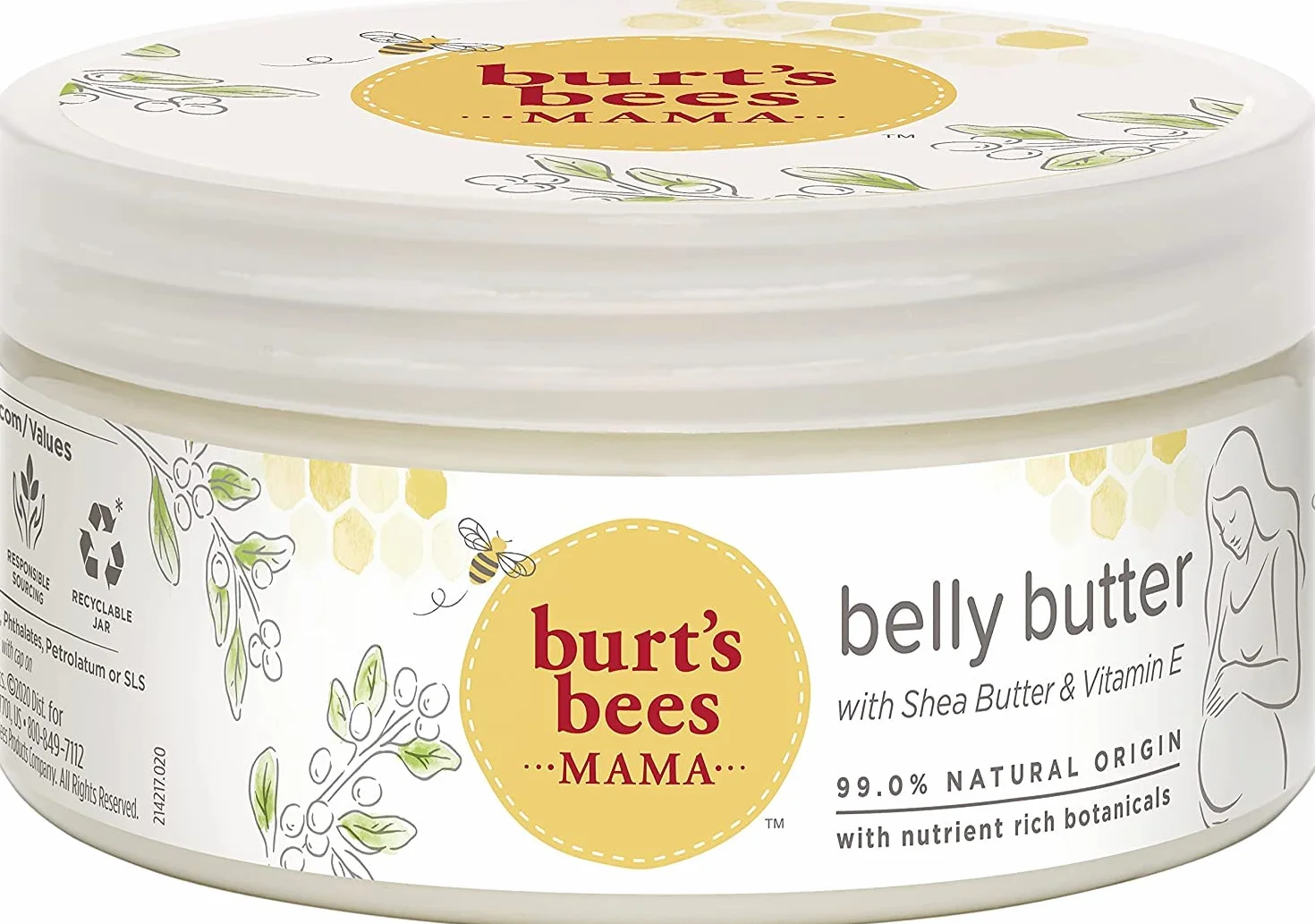 Burt's Bees Mama Bee Bezzapachowe Masło do Ciała, Na Brzuch, 185 g