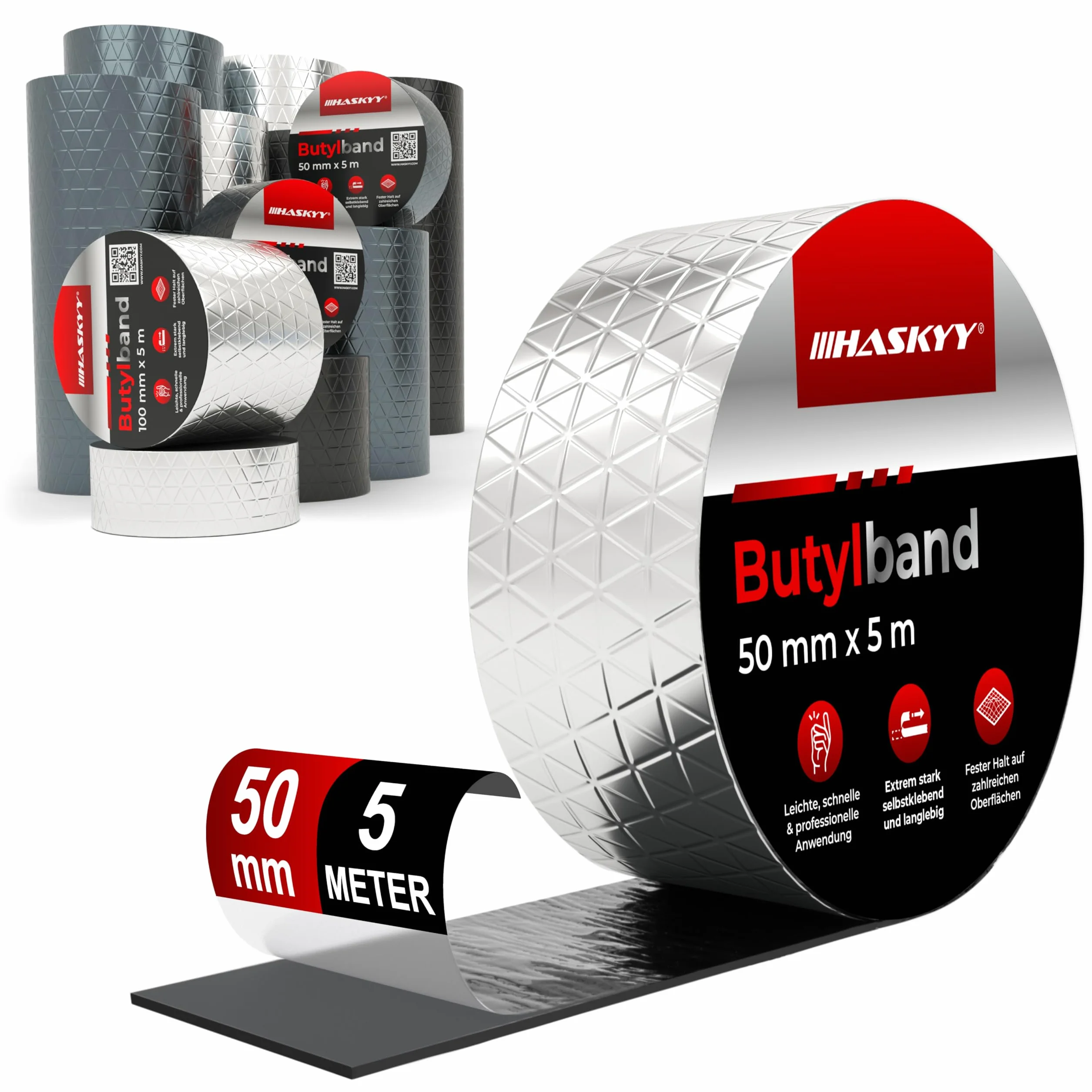 HASKYY Wodoszczelna taśma klejąca butylowa 5 cm x 5 m z folią aluminiową