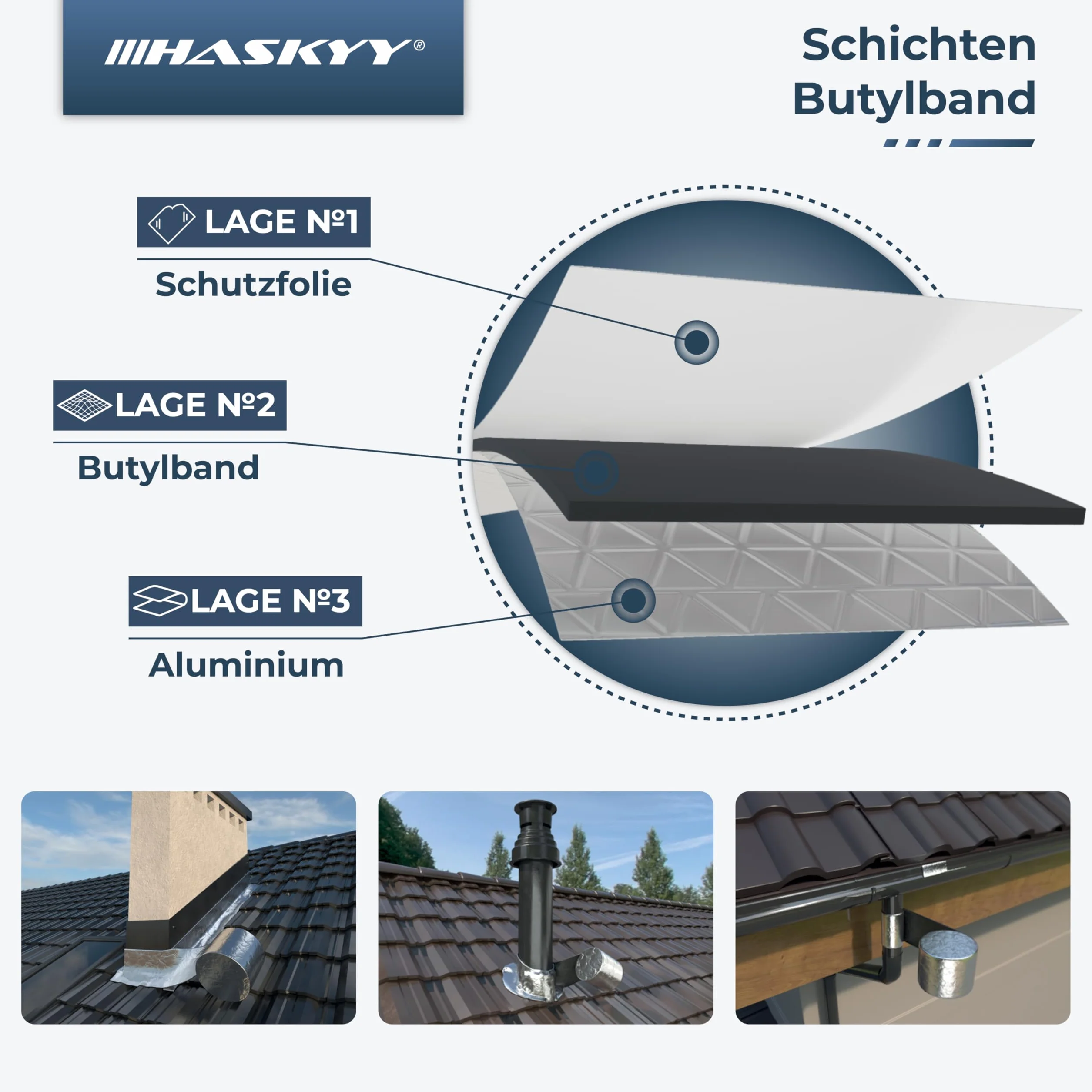 HASKYY Wodoszczelna taśma klejąca butylowa 5 cm x 5 m z folią aluminiową