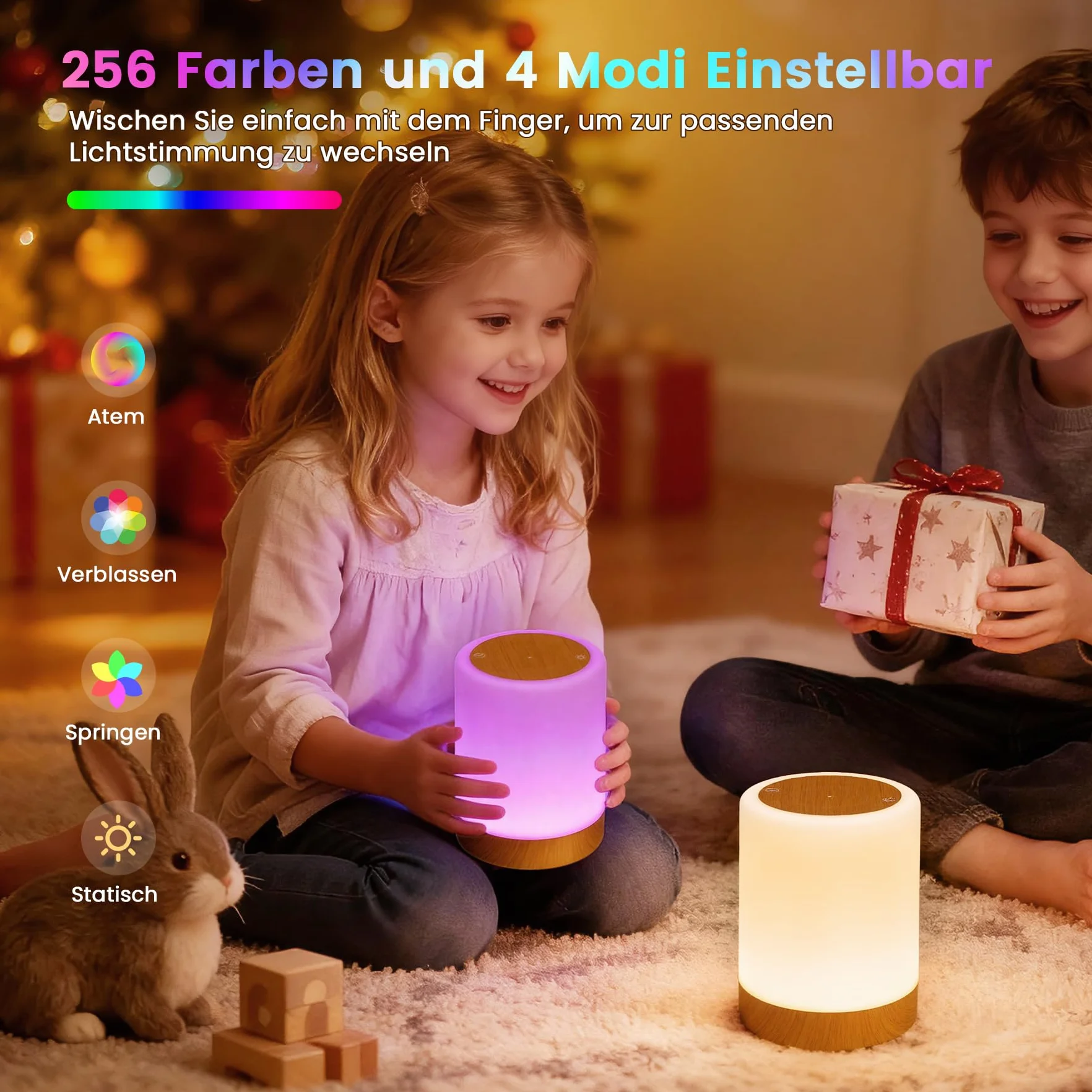 Bonsery Lampka nocna dotykowa ściemniana 3000 mAh akumulatorowa 256 kolorów 4 tryby z timerem