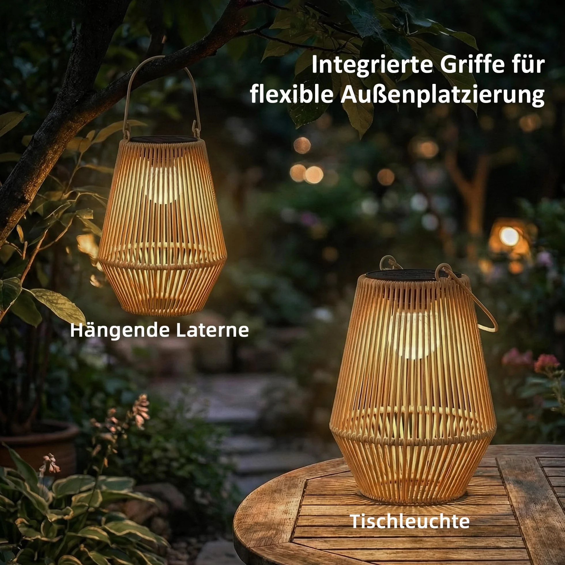 Outsunny Solarna lampa stojąca zestaw 2 szt. rattanowa IP44 wodoszczelna do ogrodu
