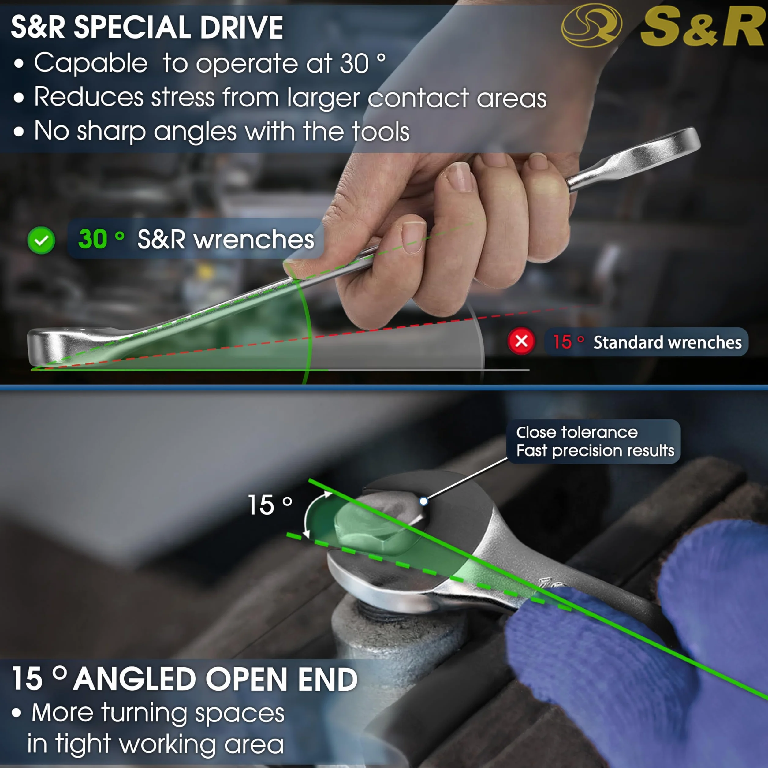 S&R 15-częściowy zestaw kluczy płasko-oczkowych 6-22 mm Master Cr-V kute hartowane