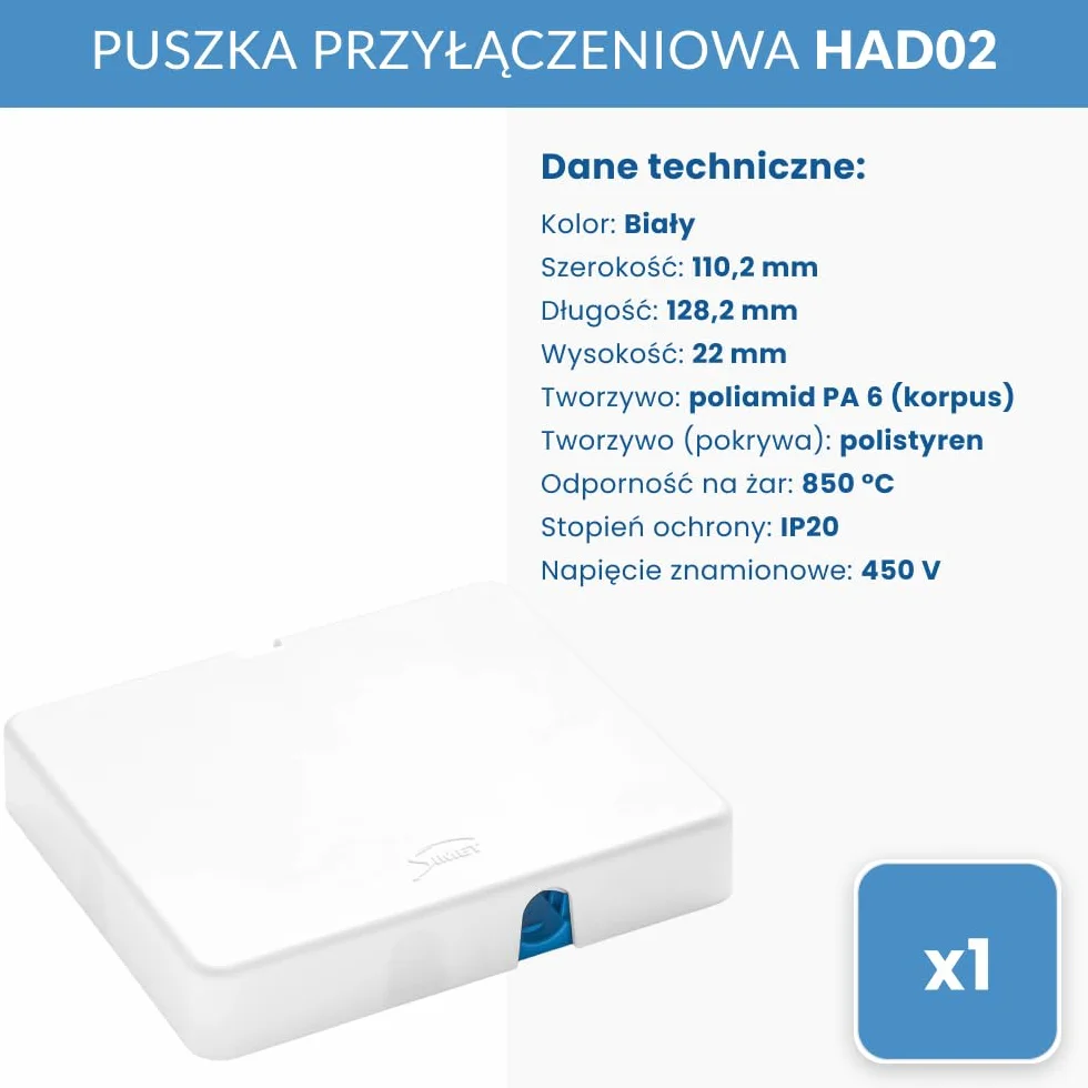 SIMET Puszka przyłączeniowa HAD02 128×110×22 mm 5 x 4 mm² szybkozłączki biała