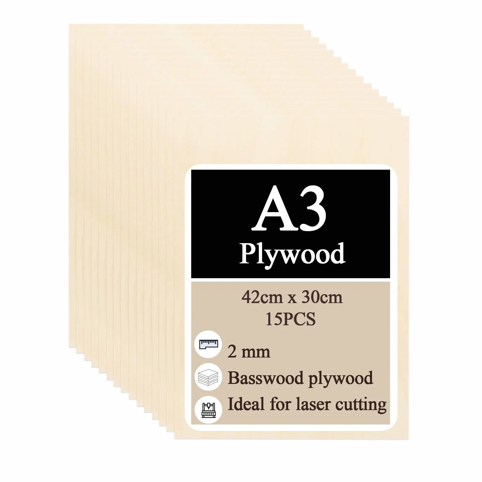 Sklejka A3 2 mm 420 x 300 mm drewno lipowe 15 sztuk do DIY obróbki laserowej modelarstwa